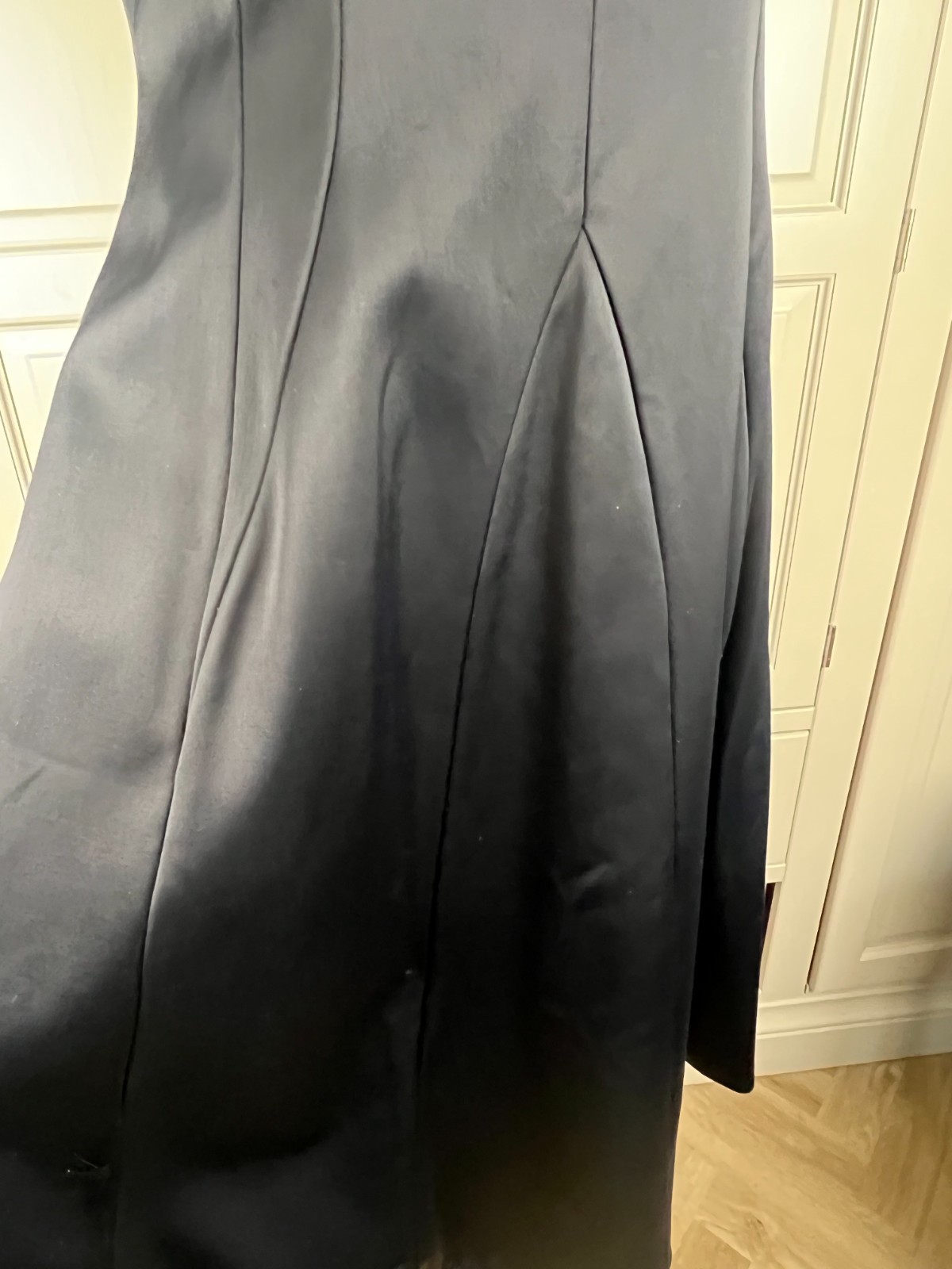 Jigsaw weighty satin Fit And Flare black Dress, Size UK 12