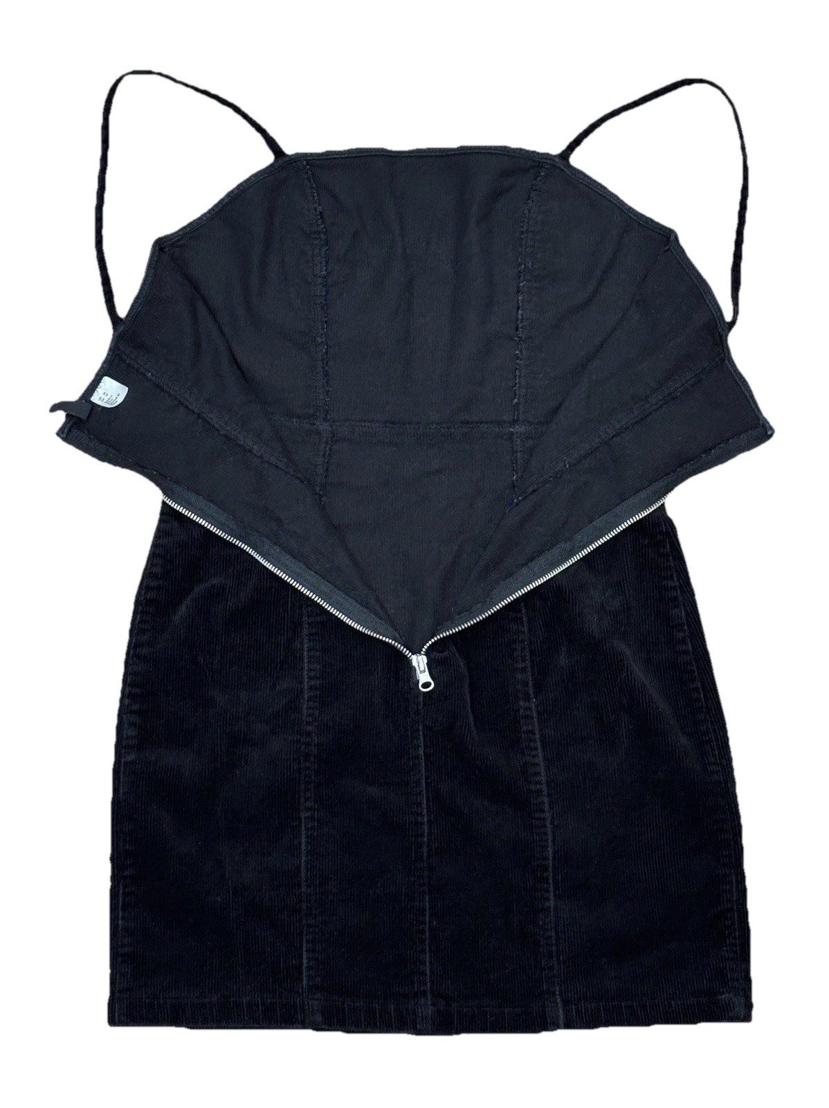 H&M Black Corduroy Mini Dress Womens Medium Spaghetti Strap Bodycon Zip