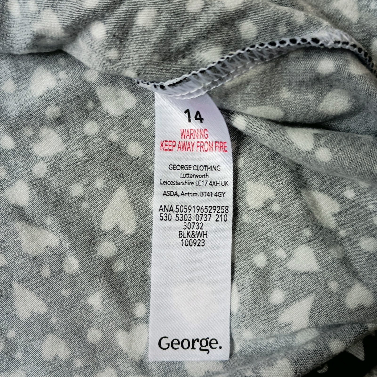 Long Black and White Heart Print Size 14 Dress by George Excellent Condition