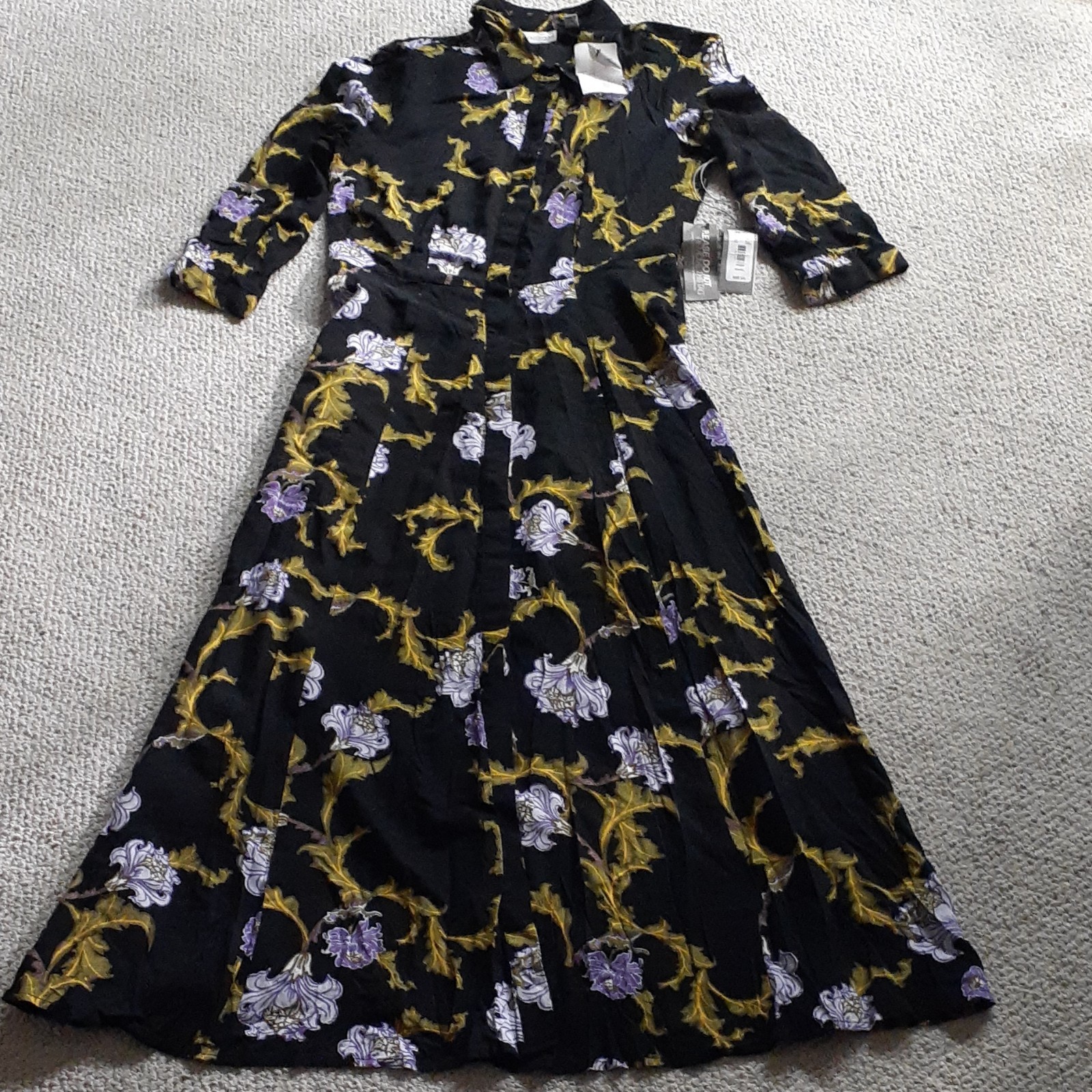 Eva Mendes Black Floral Button-Front Collared Maxi Shirtdress Size XS