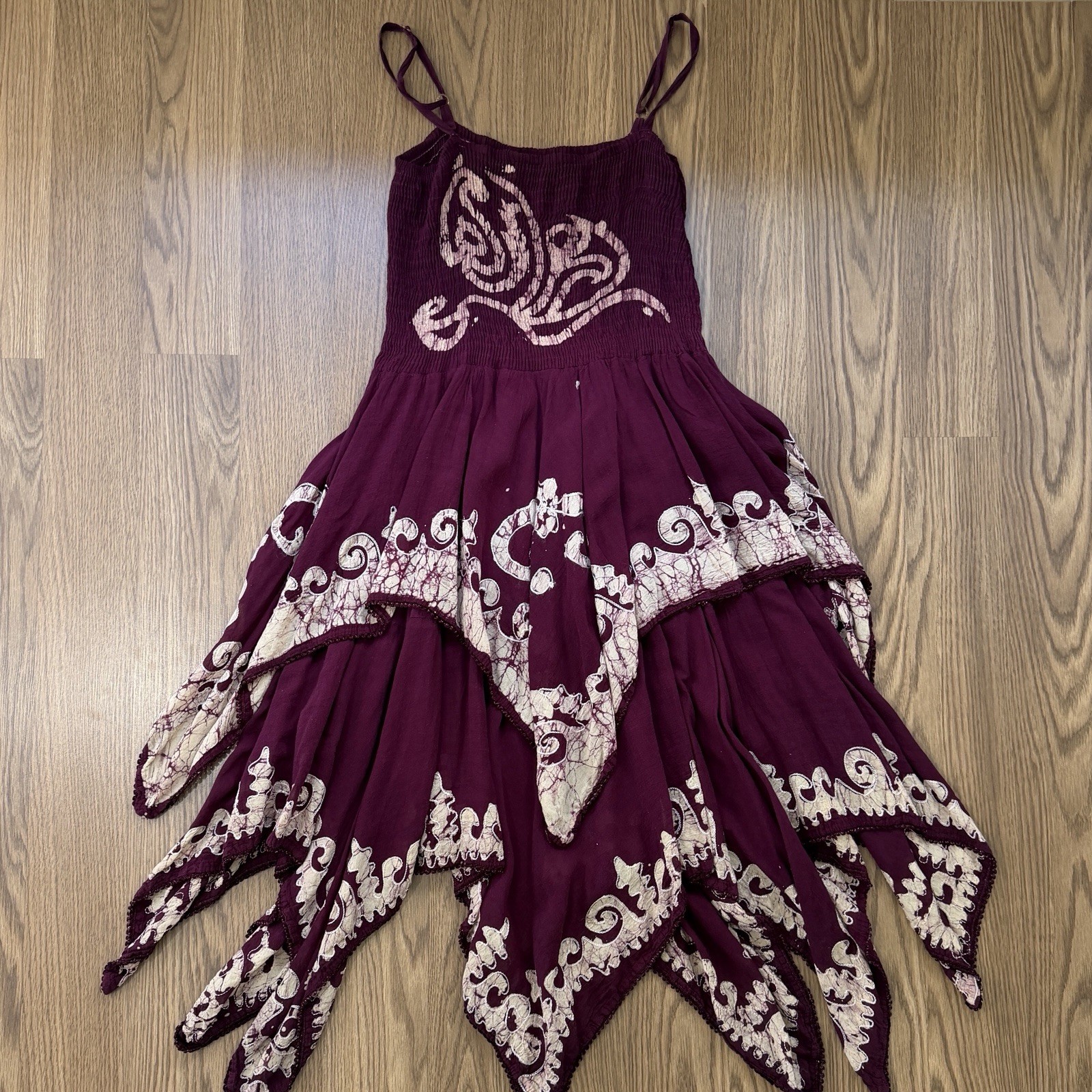 Advance Apparels Dress Womens One Size Burgundy Smocked Tiered Artsy Festival
