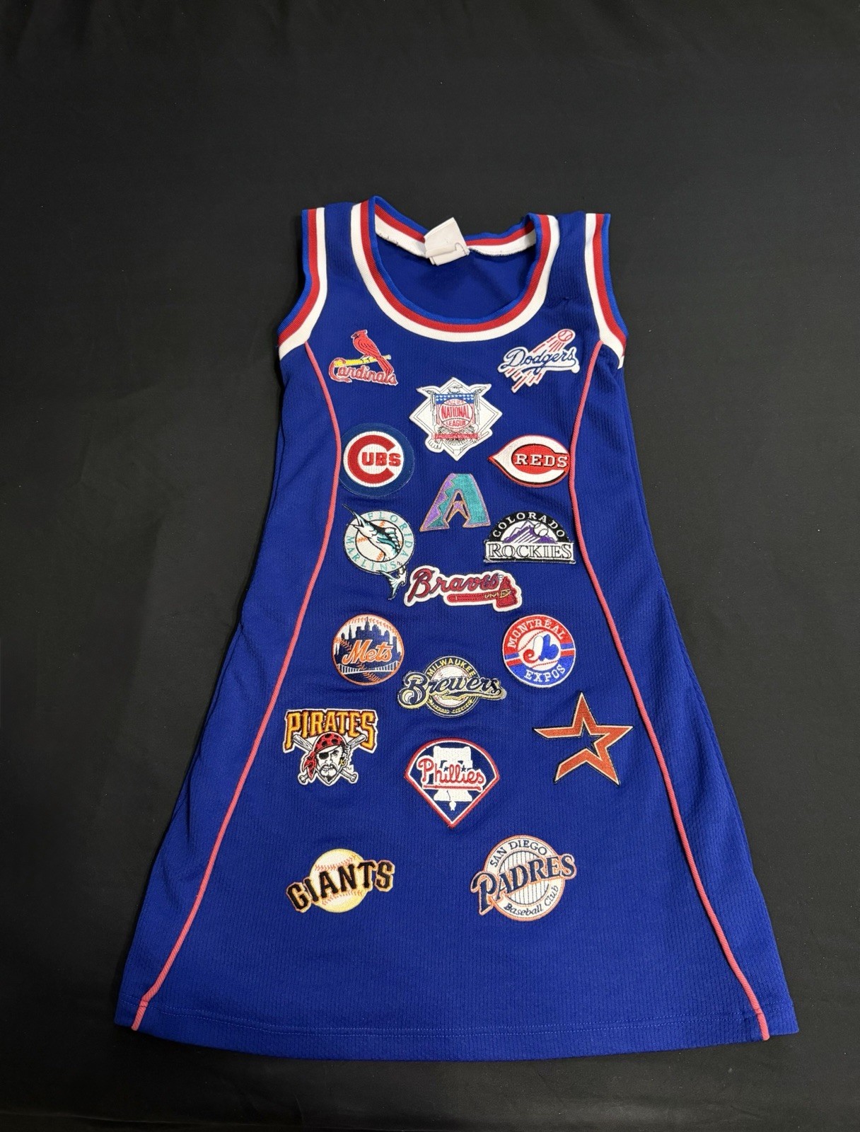 5th Ocean MLB Baseball Blue Dress with Team Logo Patches Red/White Accents