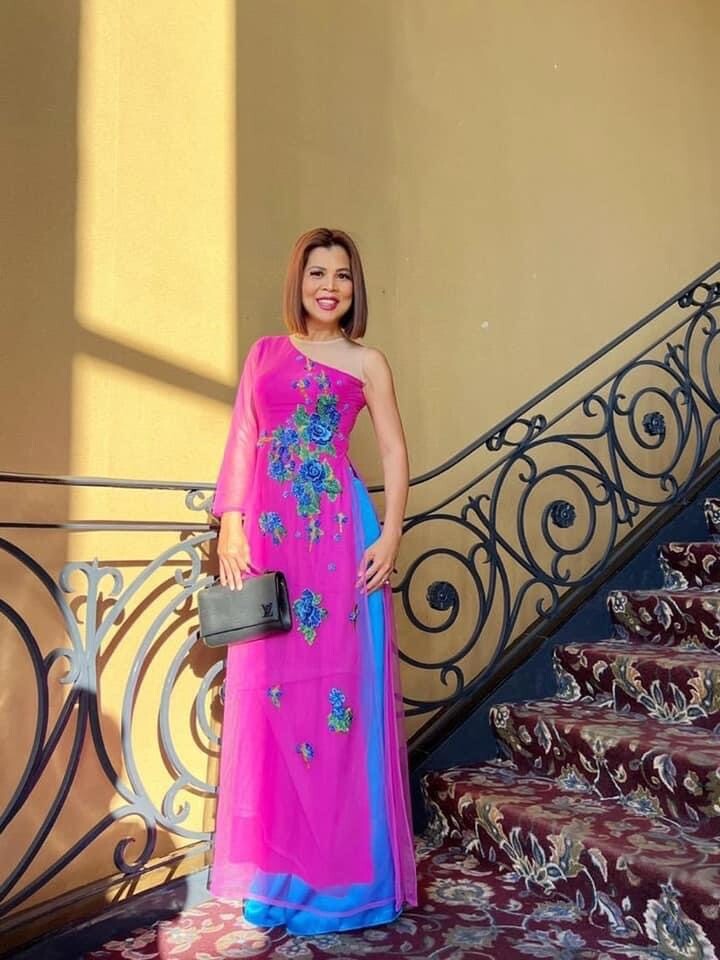 Ao Dai Thiet Ke, Beaded, Triple Layers Designer Long Dress With Trousers . 3XL
