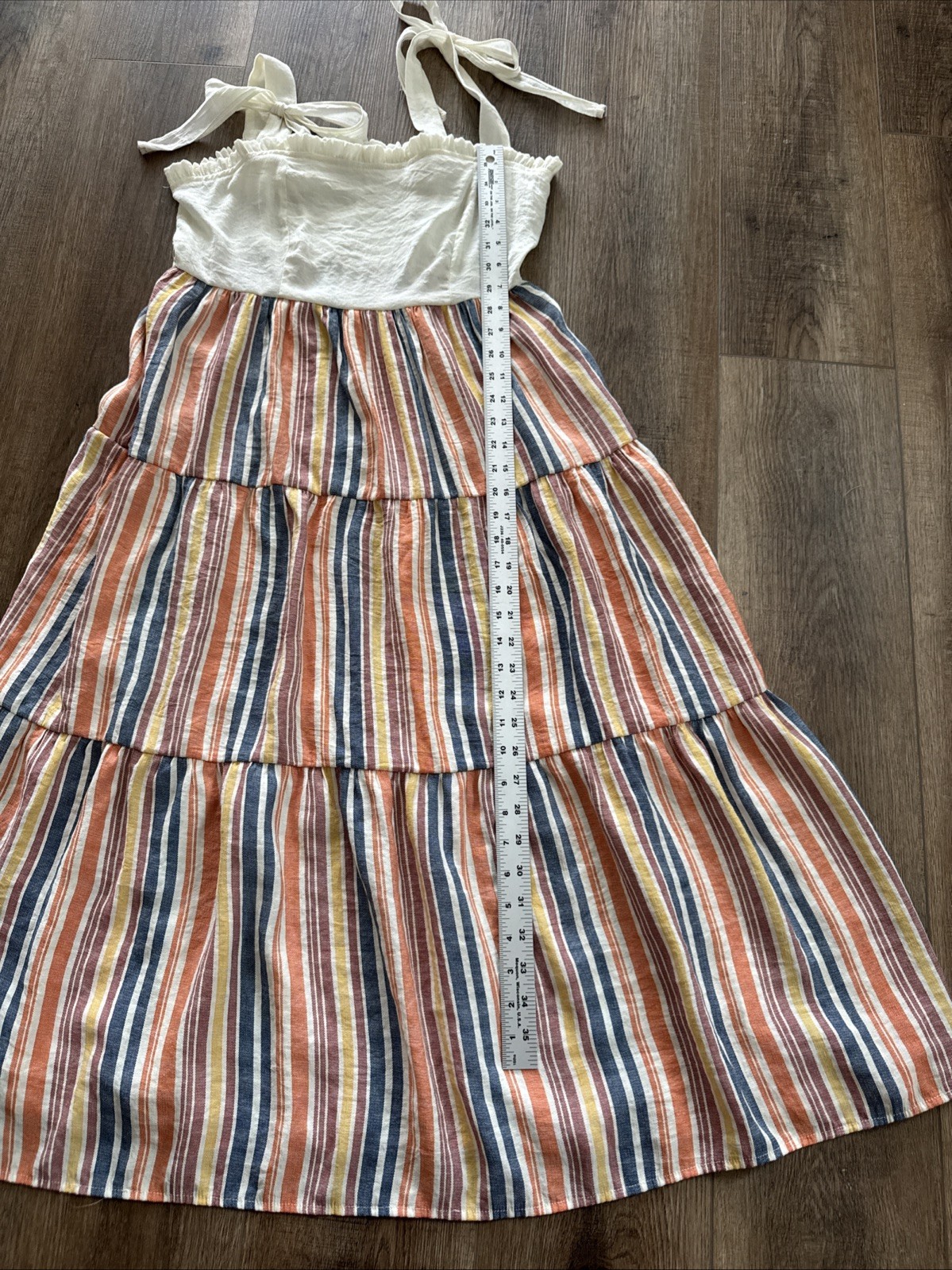 Anthropologie By The River Large Dress Striped Contrast Midi Stretch Tiered C3