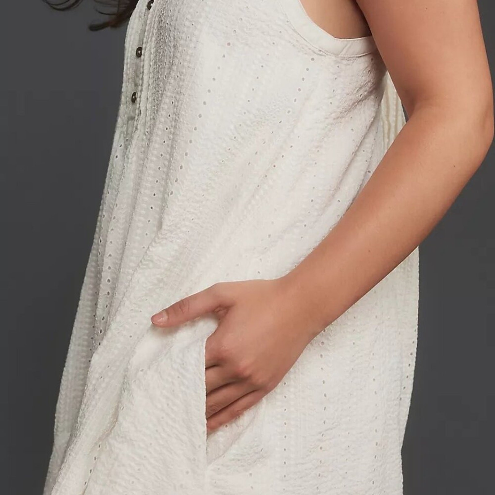Pilcro Sleeveless Patchwork Midi Dress Eyelet Flowy Cottagecore in Ivory/White S