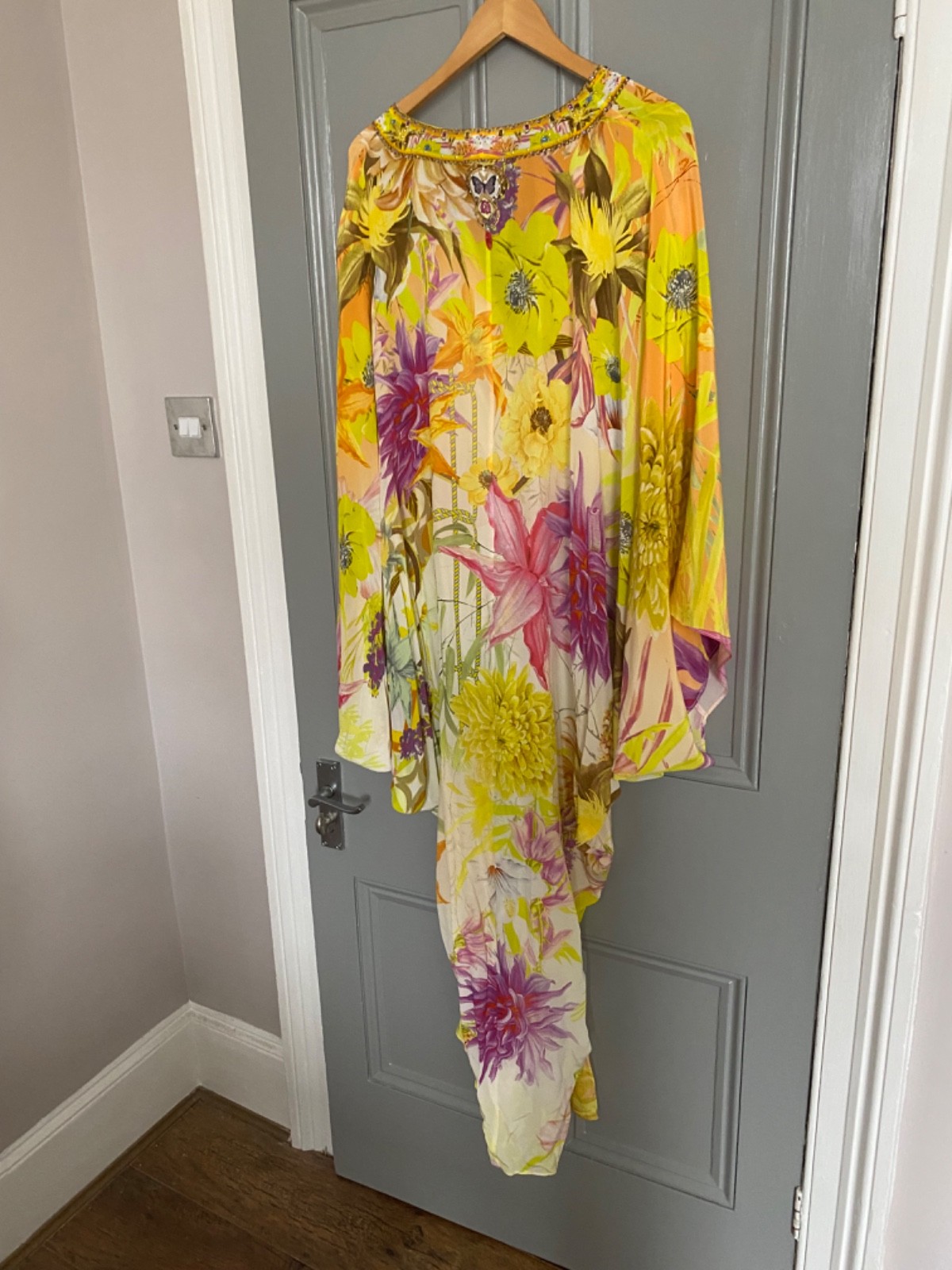 CAMILLA FRANKS YELLOW FLORAL T-SHAPE KAFTAN O/S