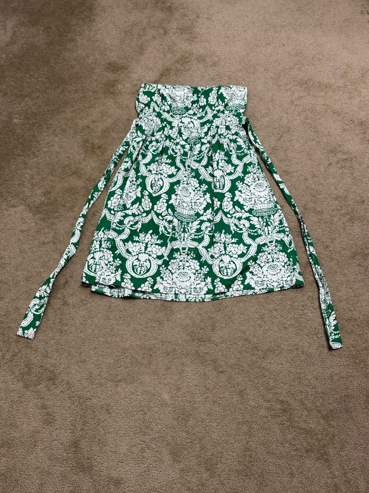 Ambiance Apparel Green White Flower Cotton Strapless Sundress Dress C92