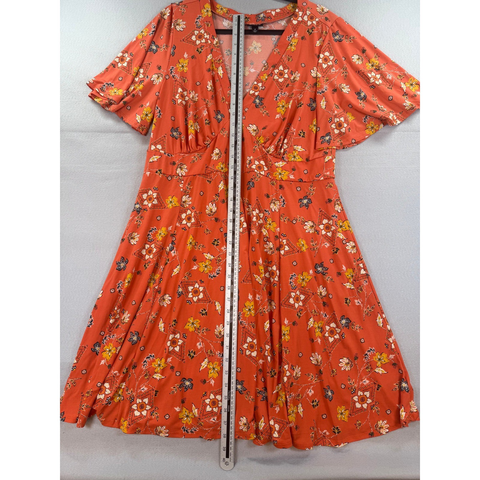 Torrid Rust Orange Floral Boho Flutter Sleeve Fit Flare Dress Plus Size 2 2X