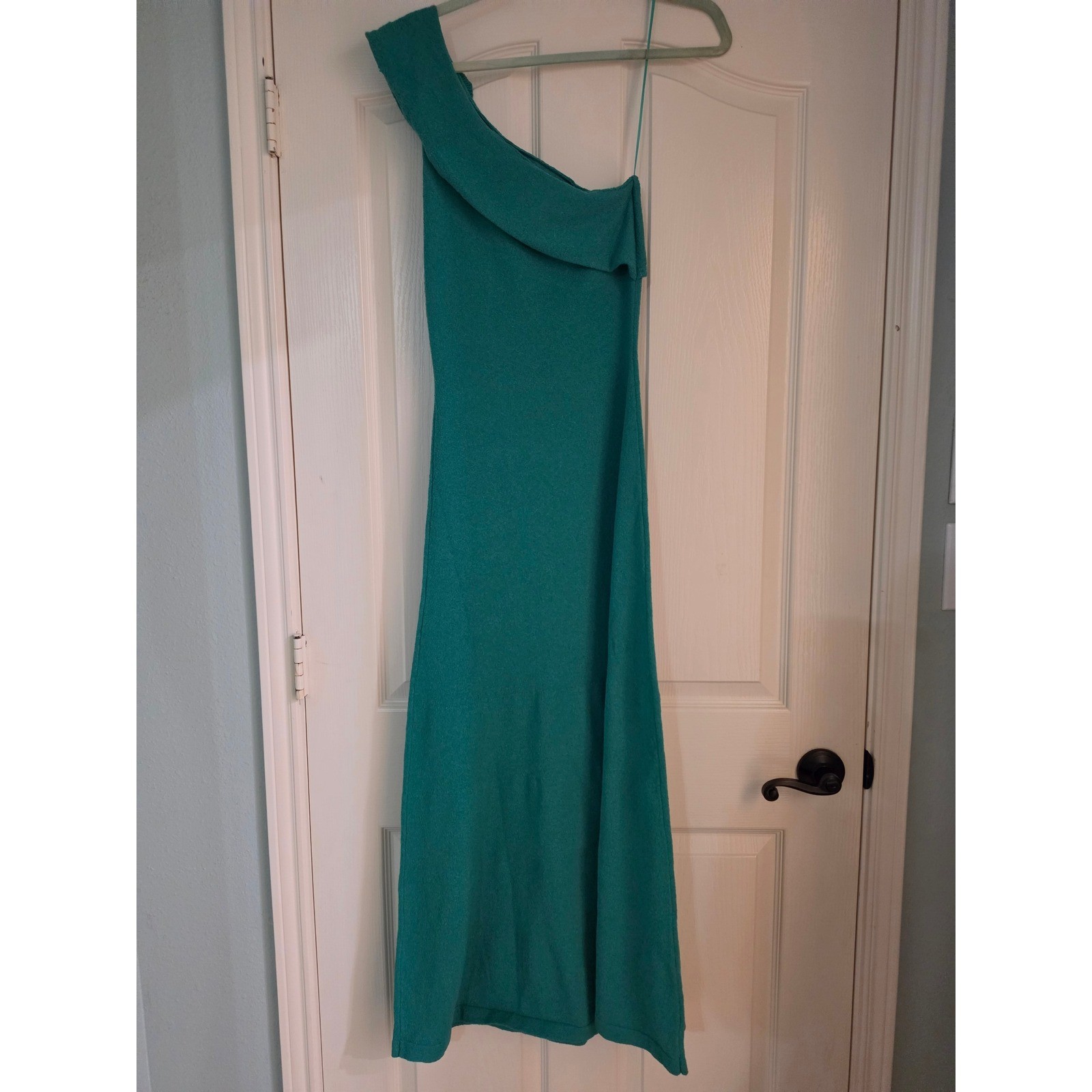 Blue Blush Teal Green One Shoulder Rosette Knit Midi Dress Womens Small