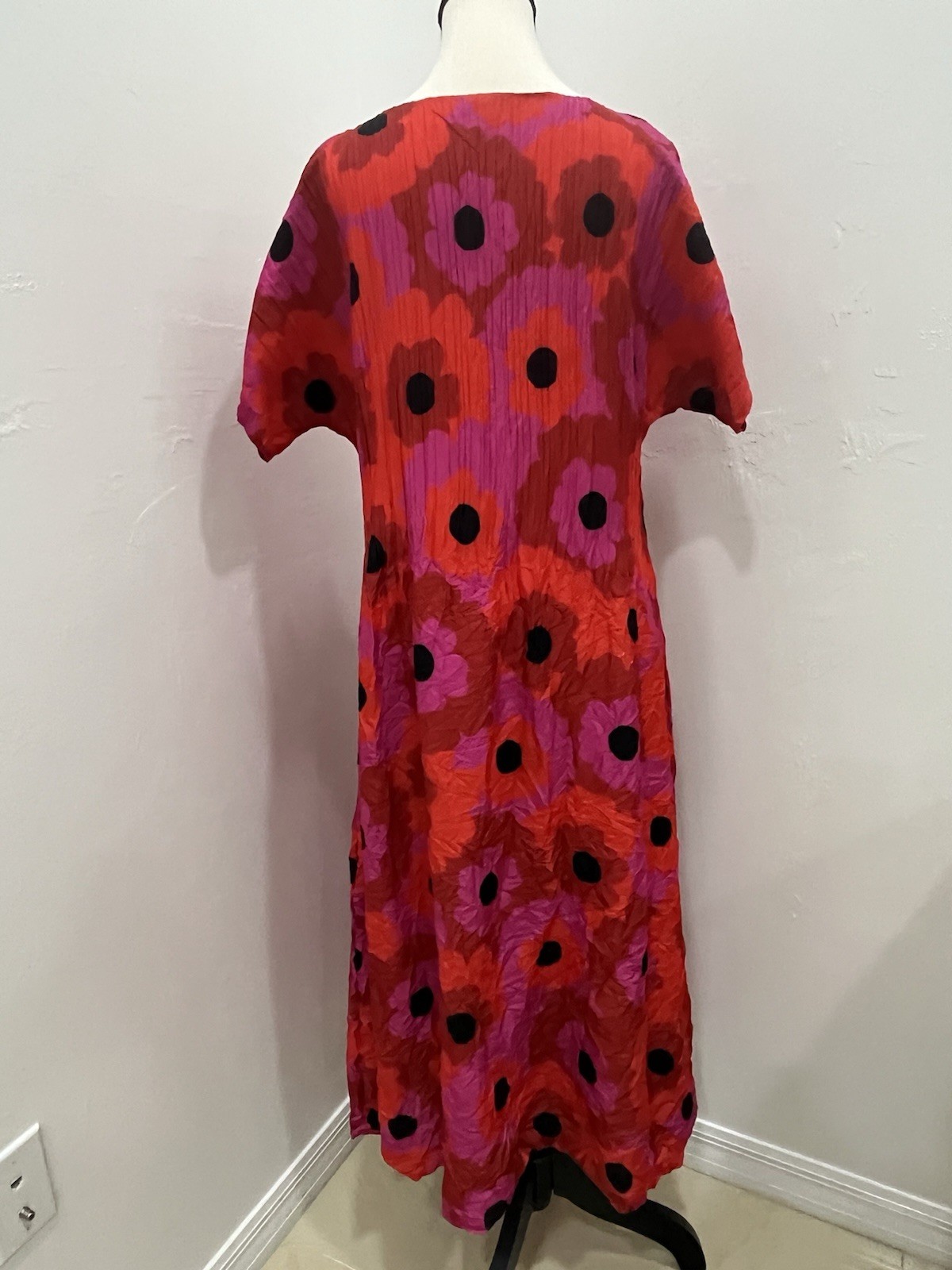 ALQUEMA Smash Pocket Sleeveless Crinkle Midi Dress Red Floral Print Stretch 1