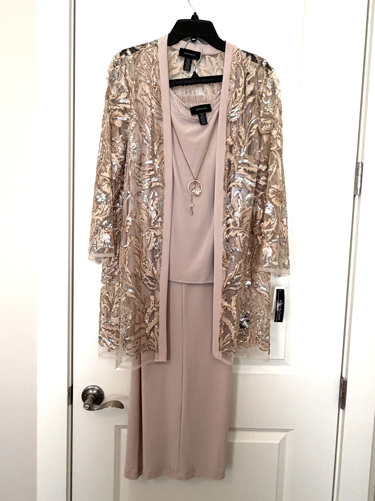 R&M Richards Elegant 3PC Pantsuit w/Sequin Lace Sheer Jacket and Tank Size 14