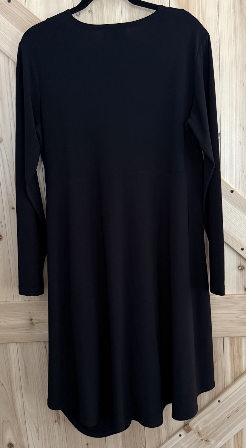 Sympli Liquid Knit Asymmetric Drape Pocket Black Lagenlook Tunic Dress No Tag 12