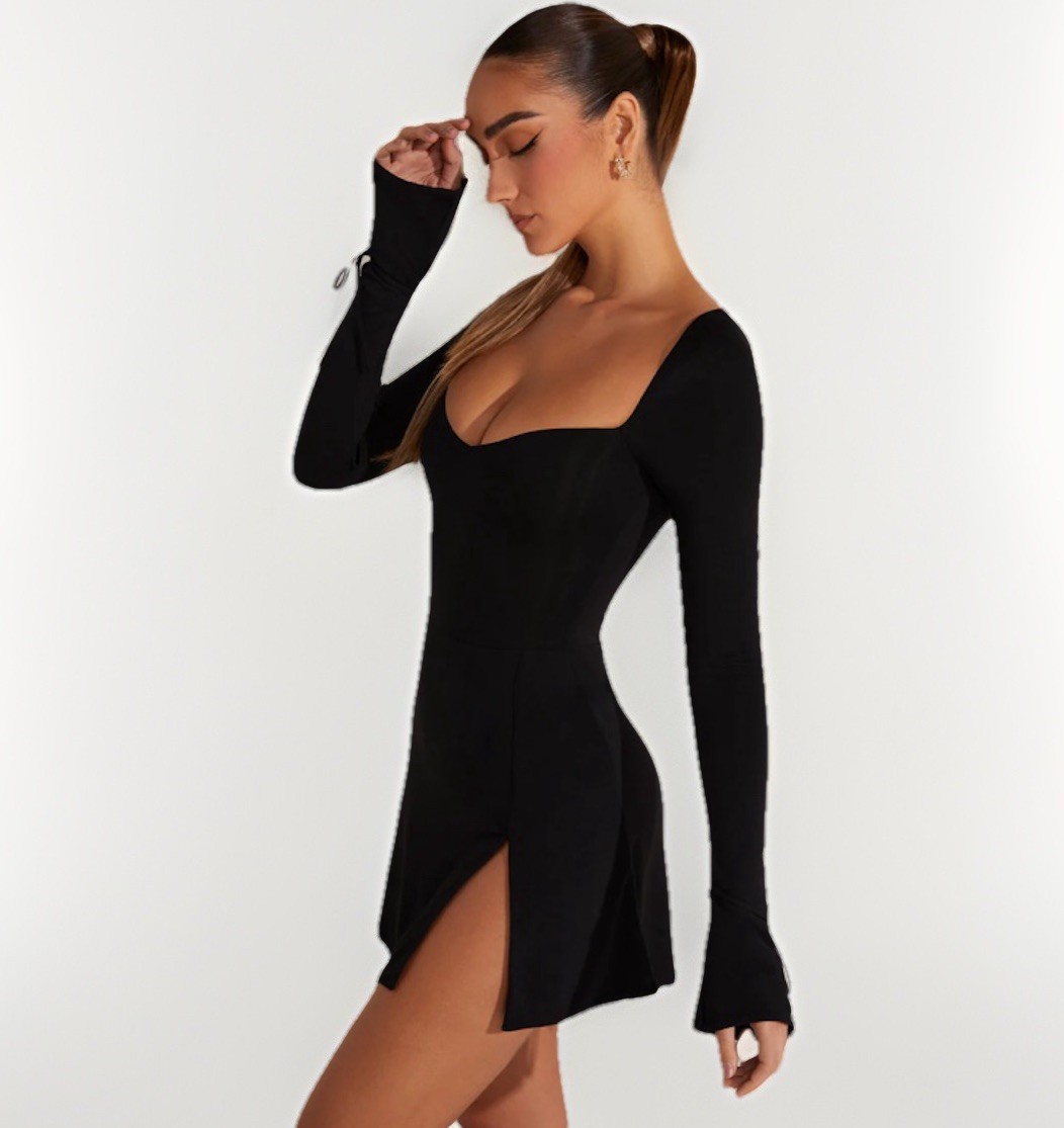 NWT Oh Polly Amryn Long Sleeve A Line Mini Dress Black Size US 8 Romantic Sexy