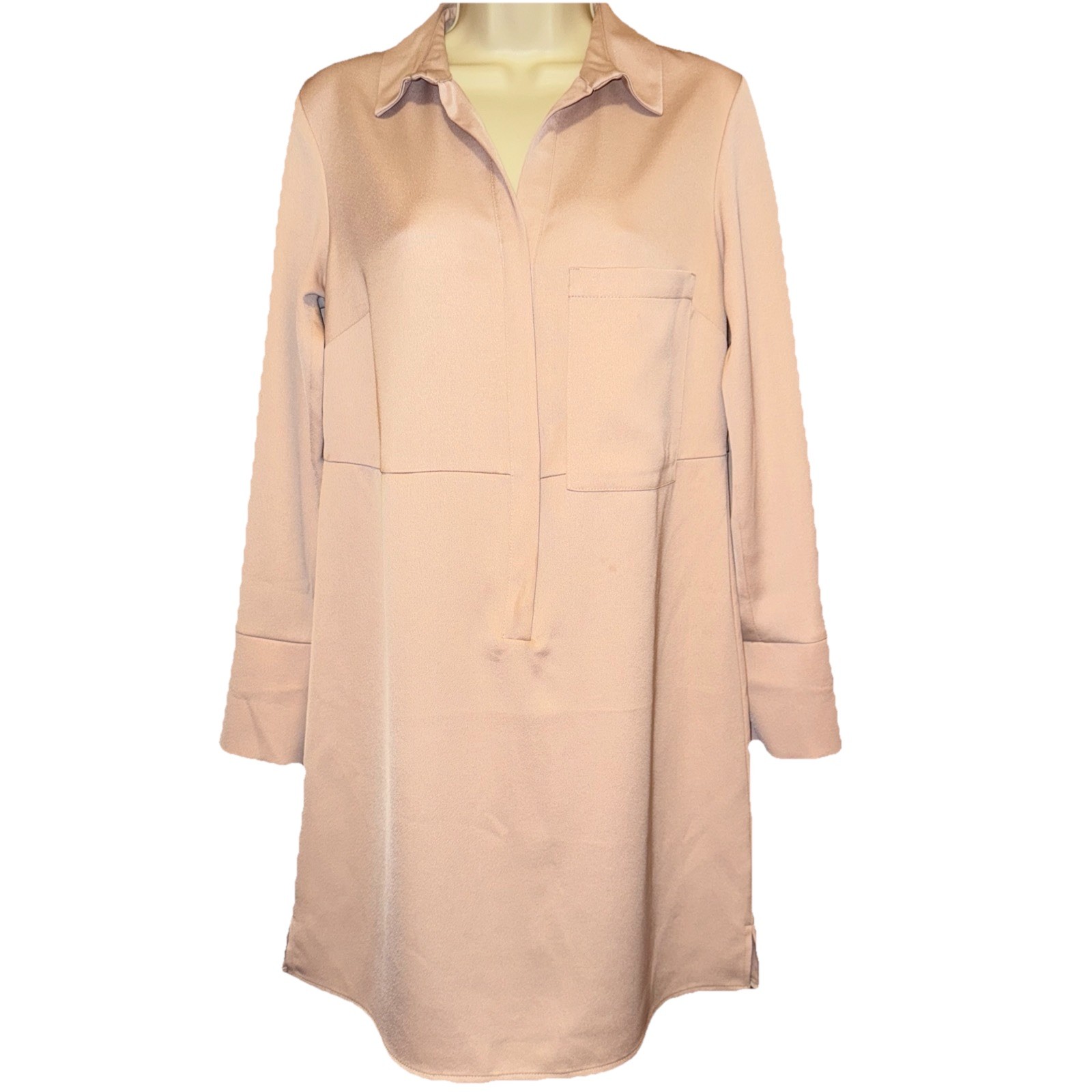 Topshop Tie Cuff Shirtdress ~ Blush~Beige Size 4 Women’s Dress