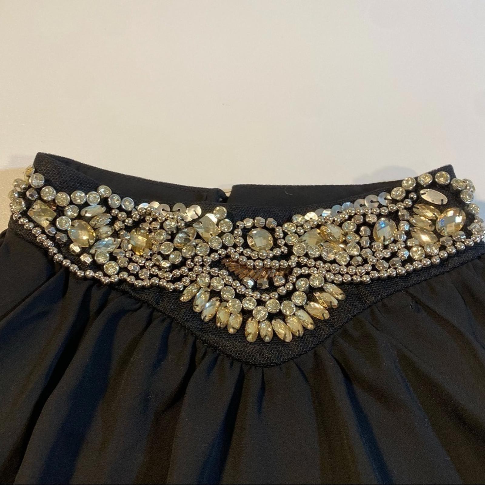 June & Hudson Size 1 Rhinestone Neck Black Halter Trapeze Dress