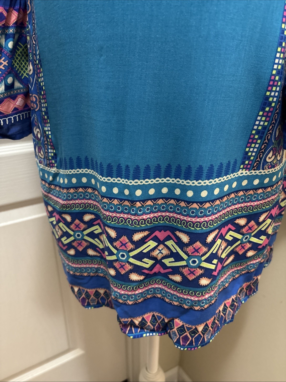 Flying Tomato Boho Off Shoulder Rayon Aqua Mini Dress Hippie Festival Medium