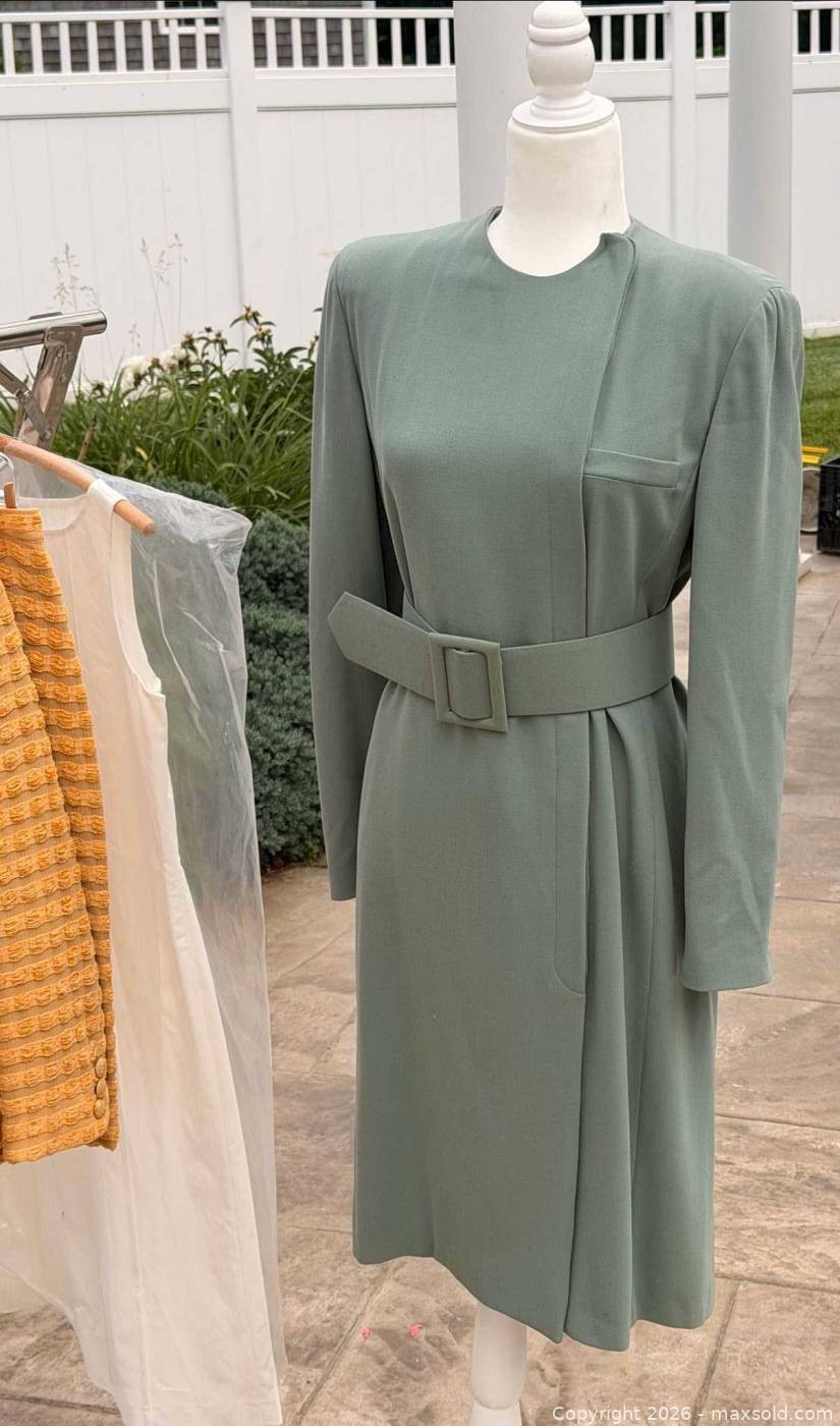 Giorgio Armani Dress Sage Green Belted Coat Dress Bergdorf Goodman Vintage