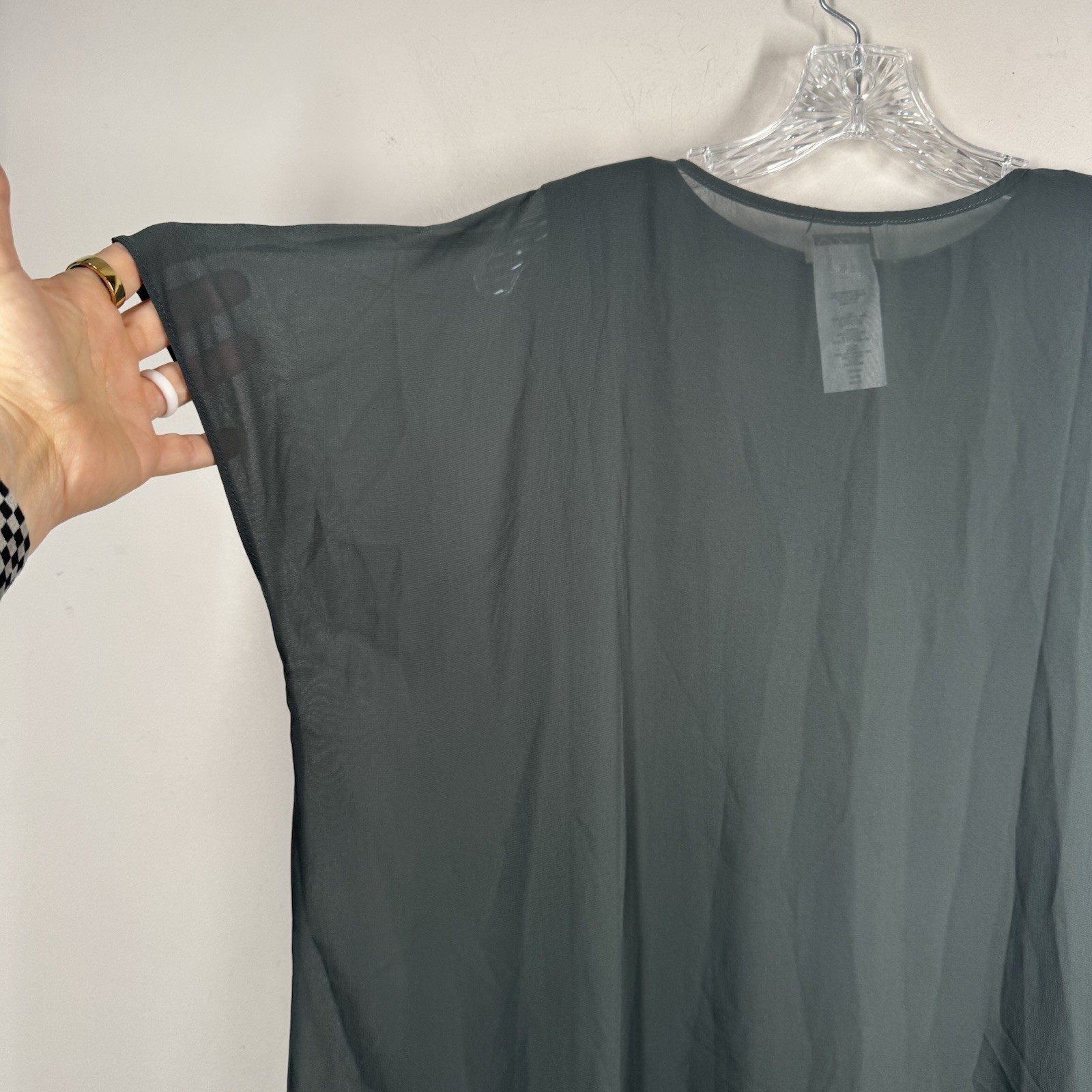 Logo Lori Goldstein Green Gray Layered Chiffon Jersey Stretch Maxi Dress Sz XL