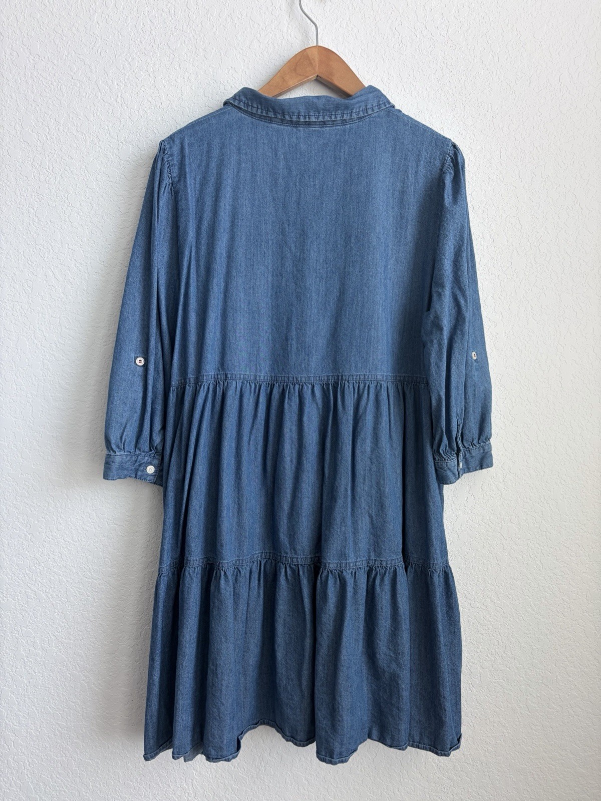 Tommy Hilfiger Women’s 16 Blue Denim Chambray Tiered Dress 3/4 Knee