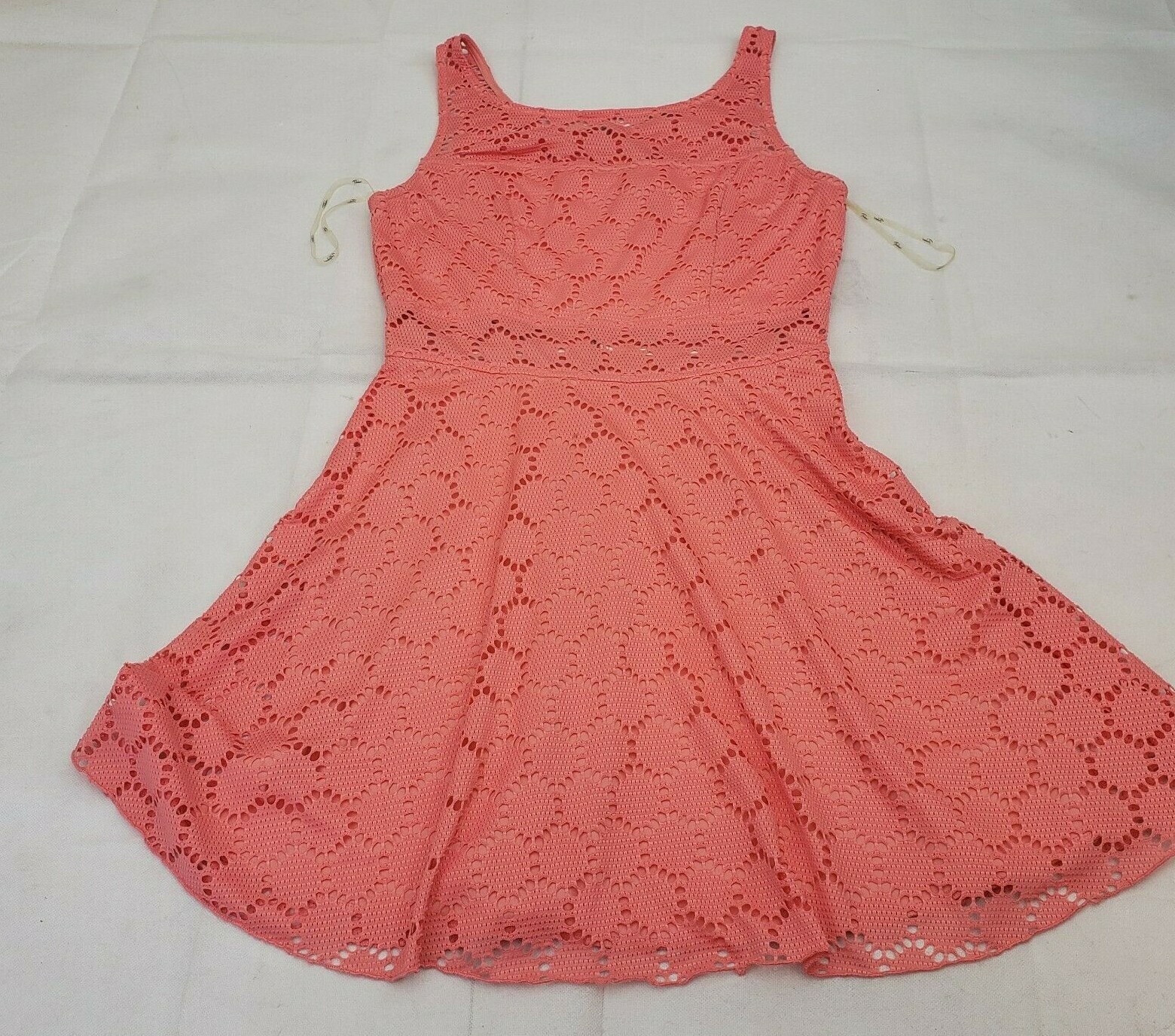 Womens Trixxi Coral Lace Party Dress Size 11 Mid Thigh Length Zipper Back B3-107