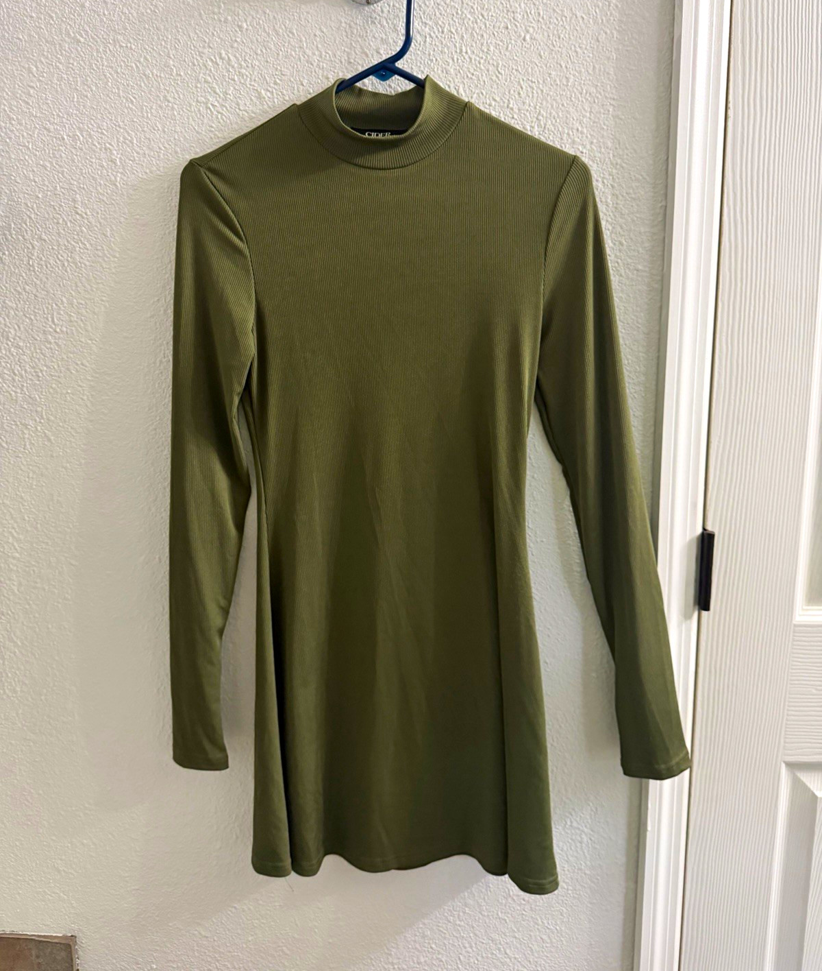 CIDER Green Ribbed Mock Neck Long Sleeve Stretch Mini Dress Size M