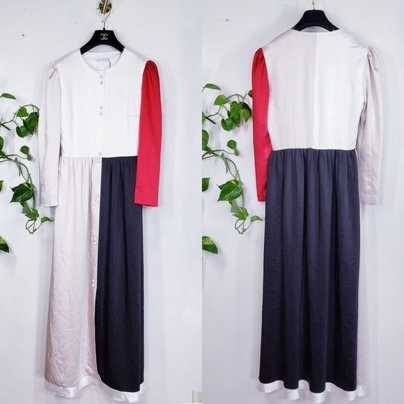 Prairie Patchwork Kaftan Cocktail Dress Medium Rejina Pyo Black Red Satin $1295