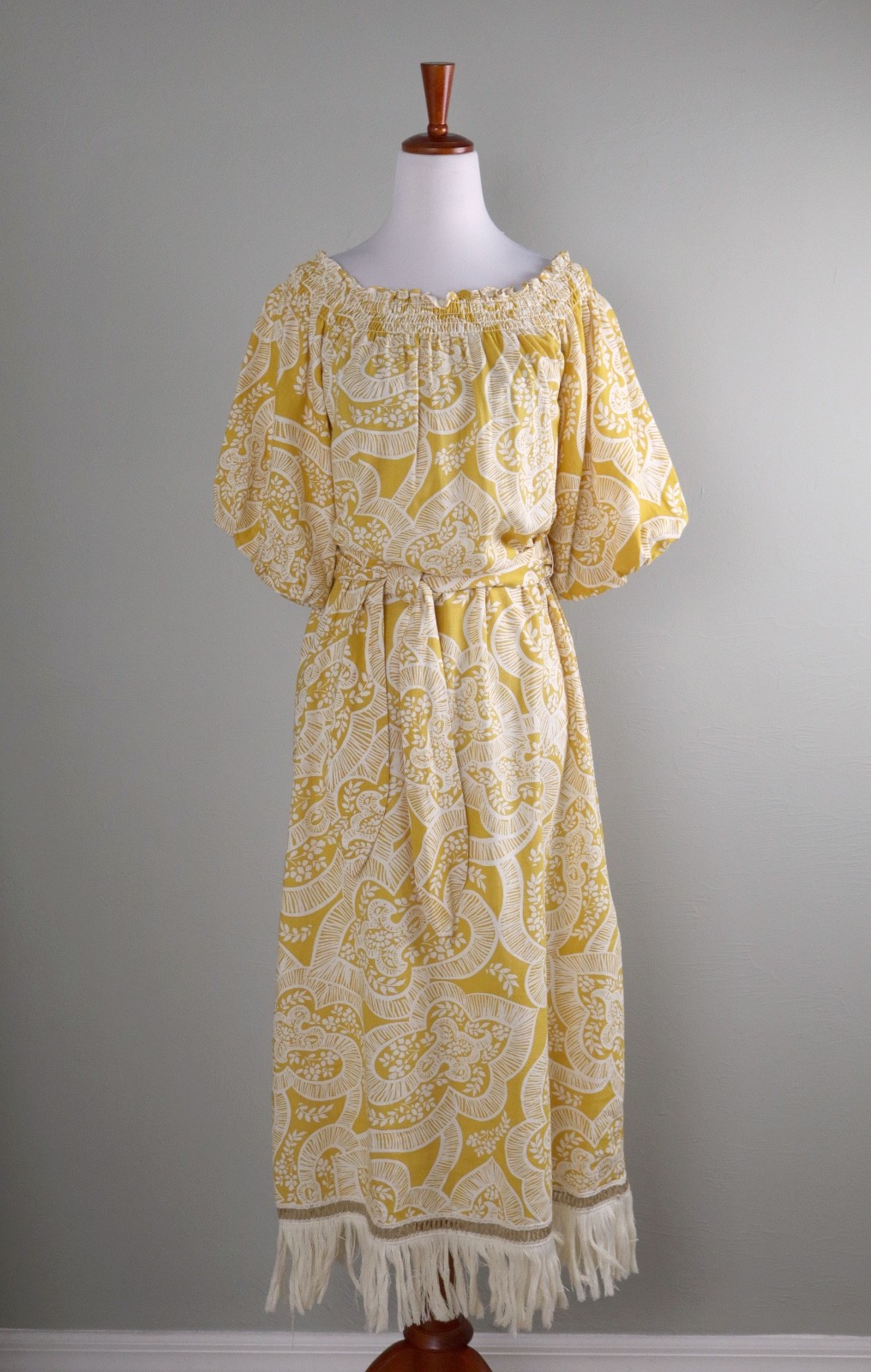 ANTONIO MELANI NWT $169 Off Shoulder Linen Belted Fringe Midi Dress Size 0