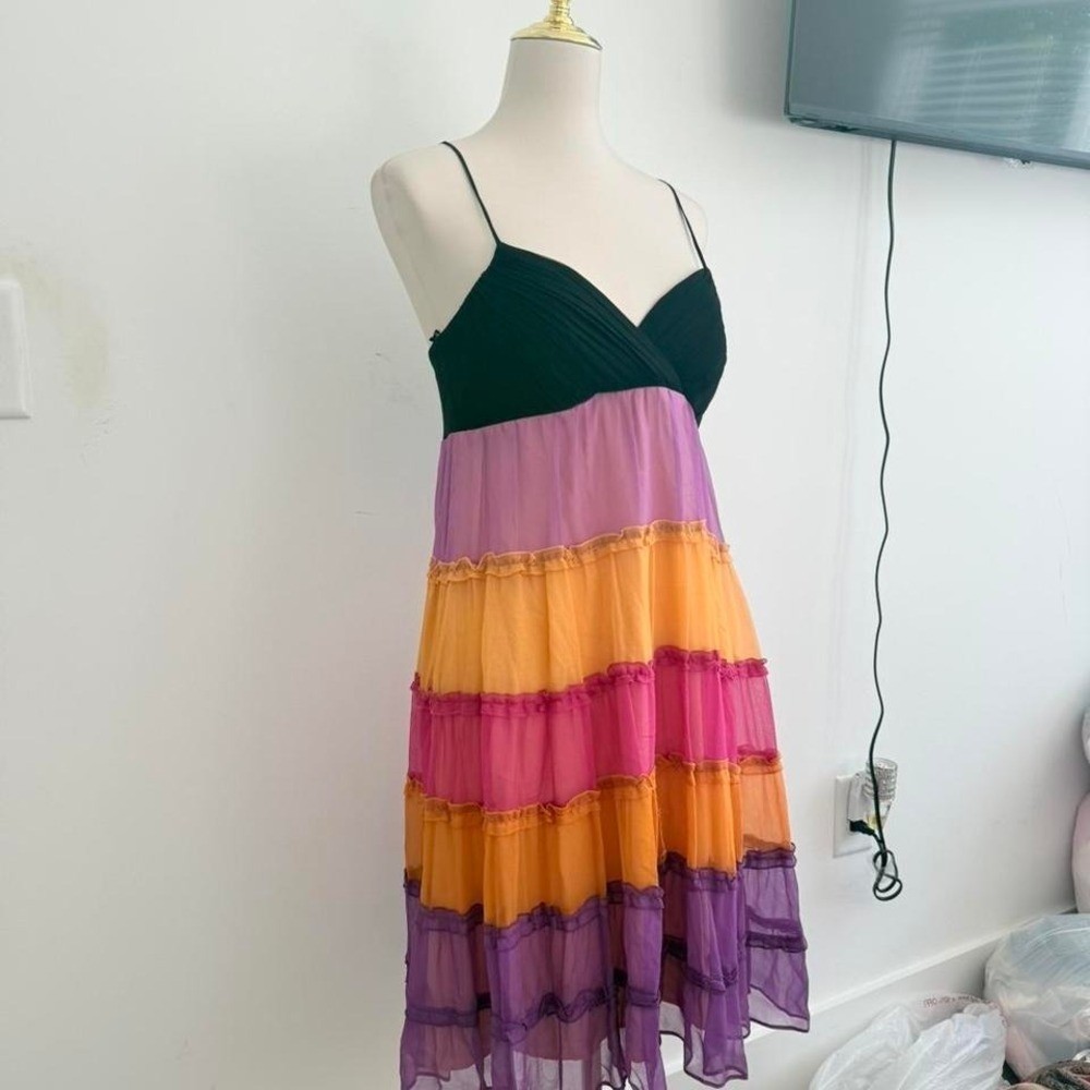 Y2K Sangria Rainbow Tiered Chiffon Babydoll Dress
