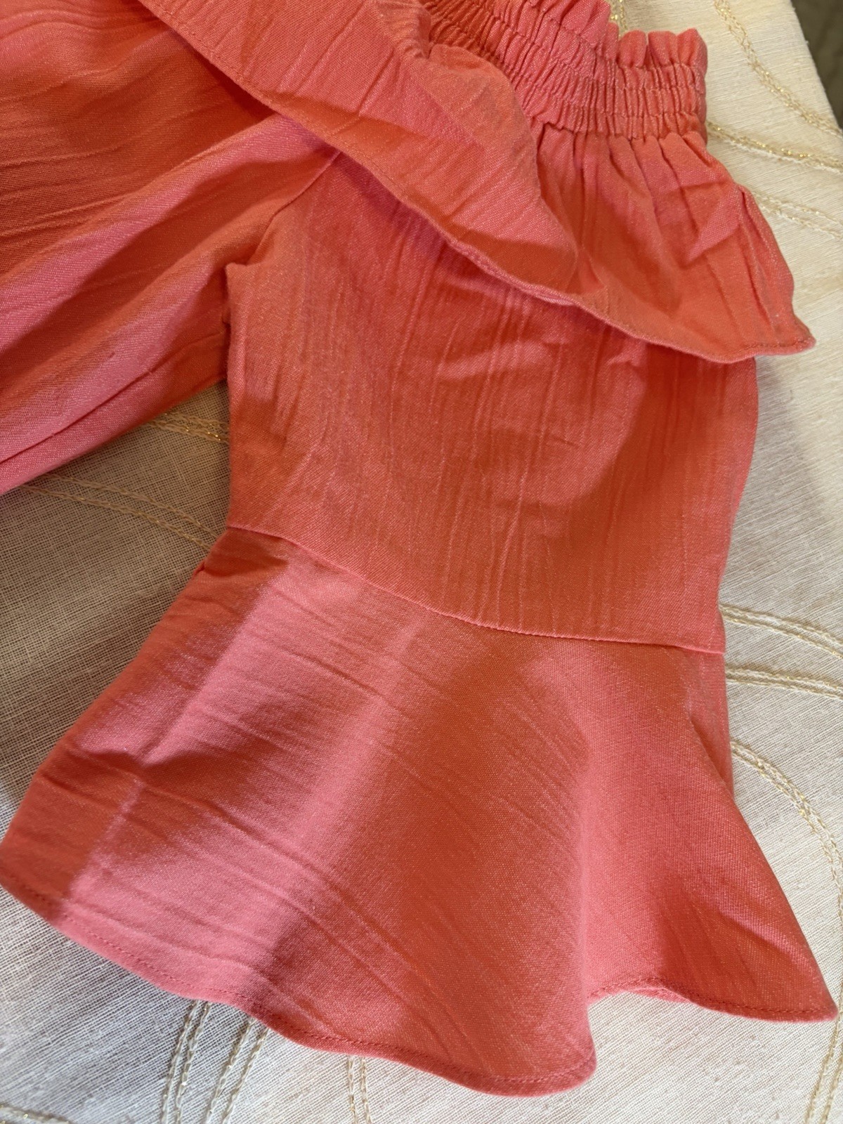 Violet Weekend Peach Off Shoulder Ruffle Knee Length Dress L Cotton Blend