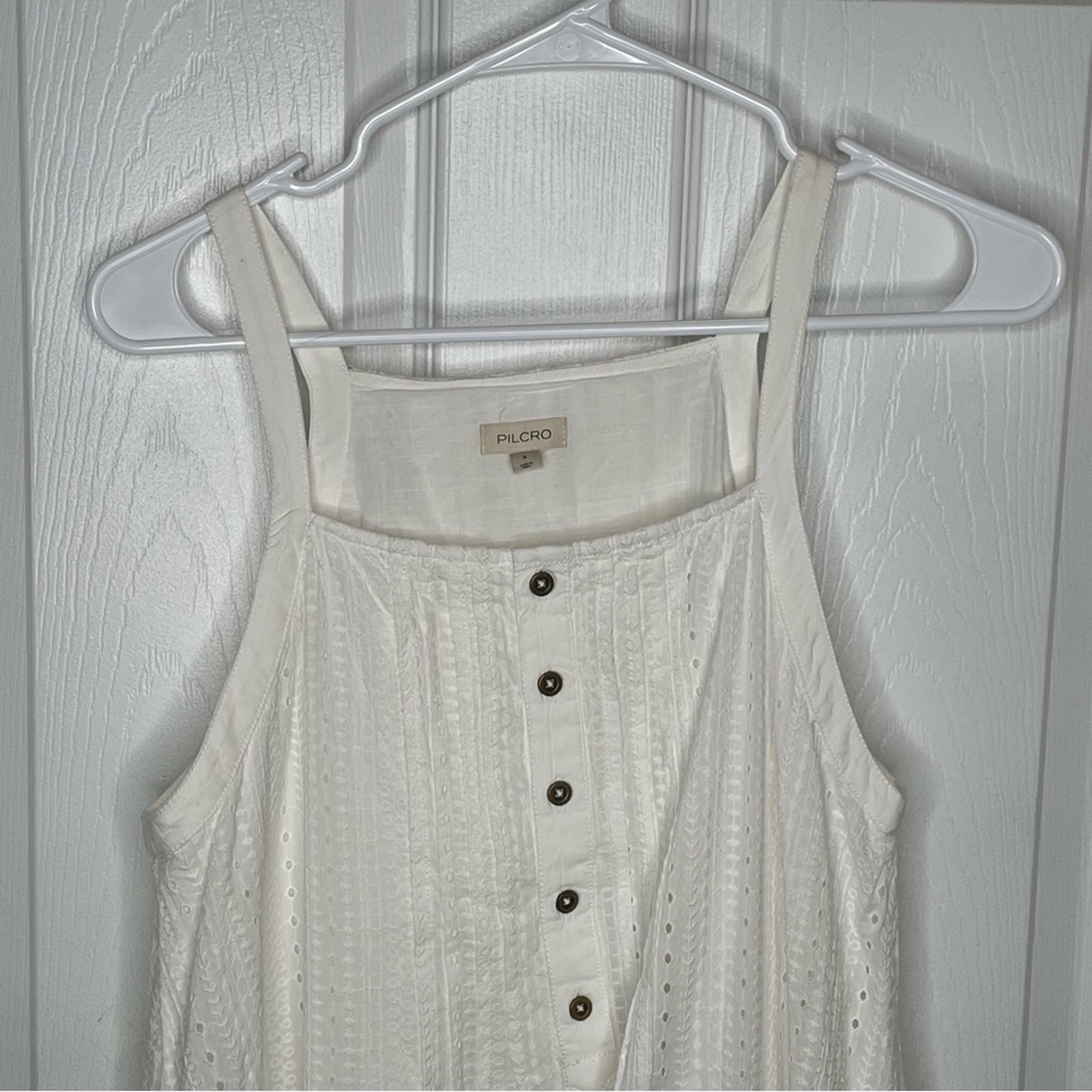 Pilcro Sleeveless Patchwork Midi Dress Eyelet Flowy Cottagecore in Ivory/White S