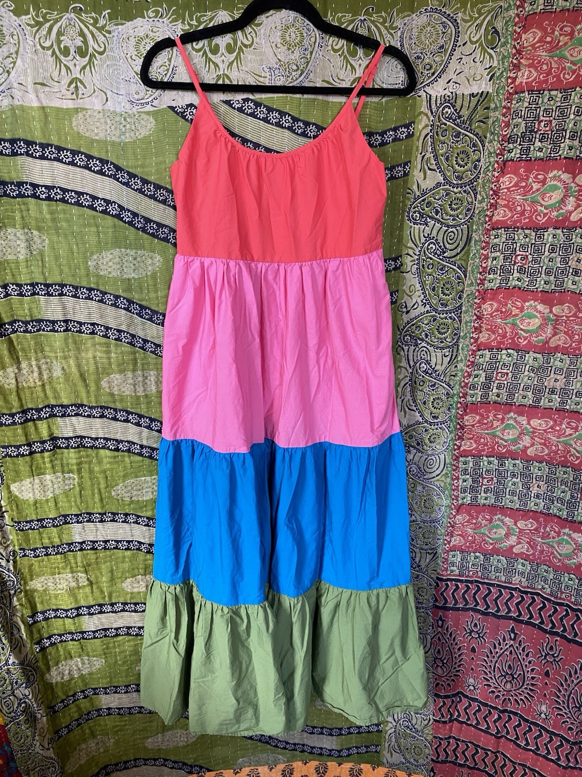 Boden Red/ Pink/ Blue/ Green Colorblock Trapeze Cotton Maxi Dress Size 6 Petite