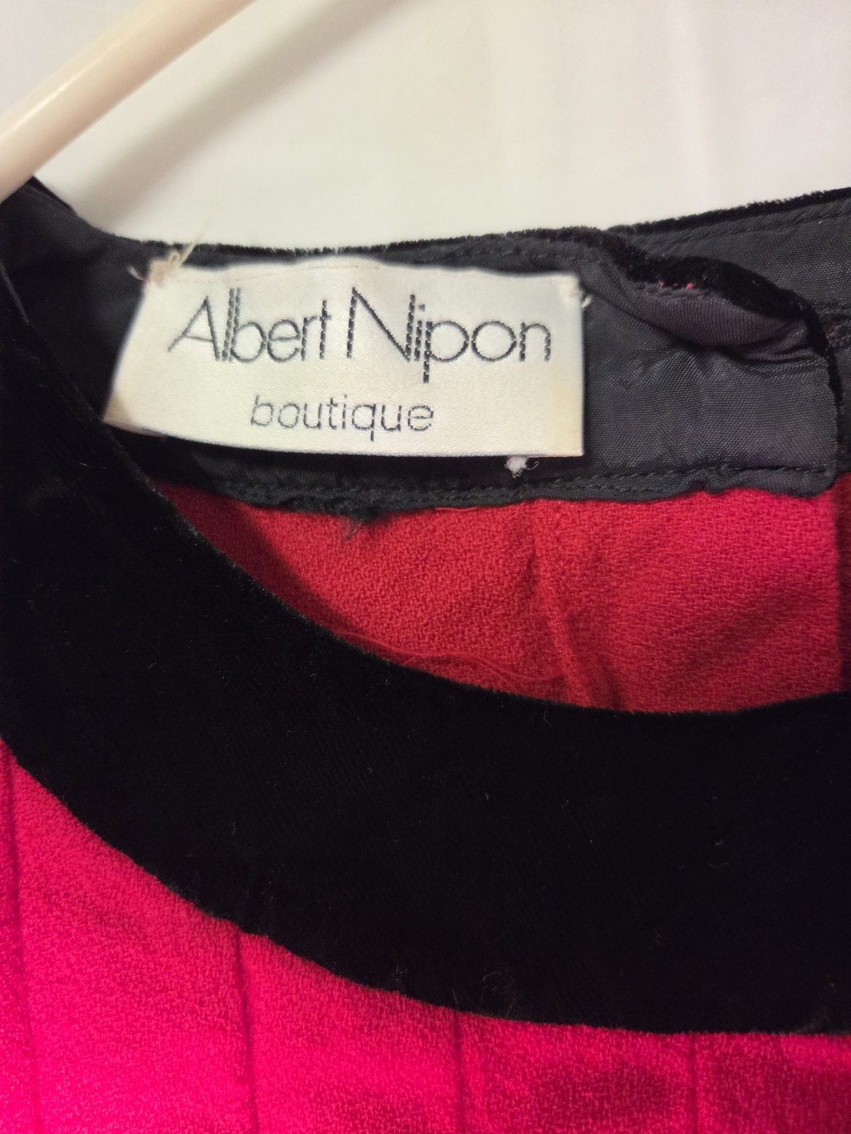 Vintage Albert Nipon Boutique Red/Black Pleated Bow Blouson Round Neck Dress 8
