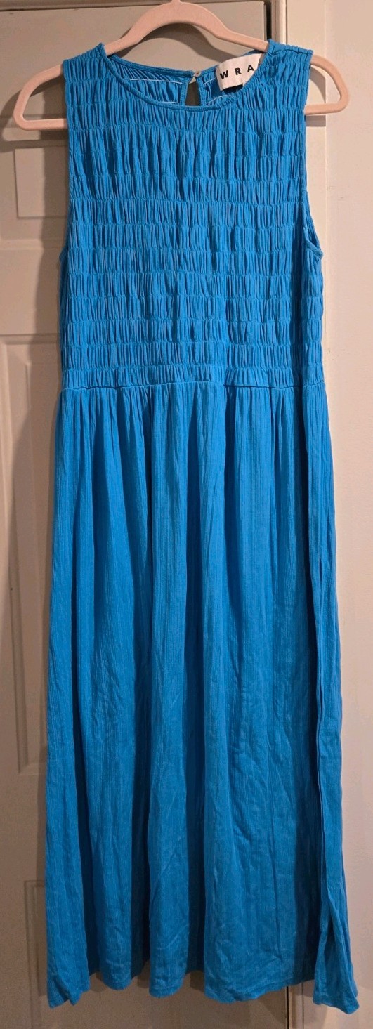Wray NYC Long Sleeveless Dress Cotton Blue Turquoise 1XL Used Good Condition