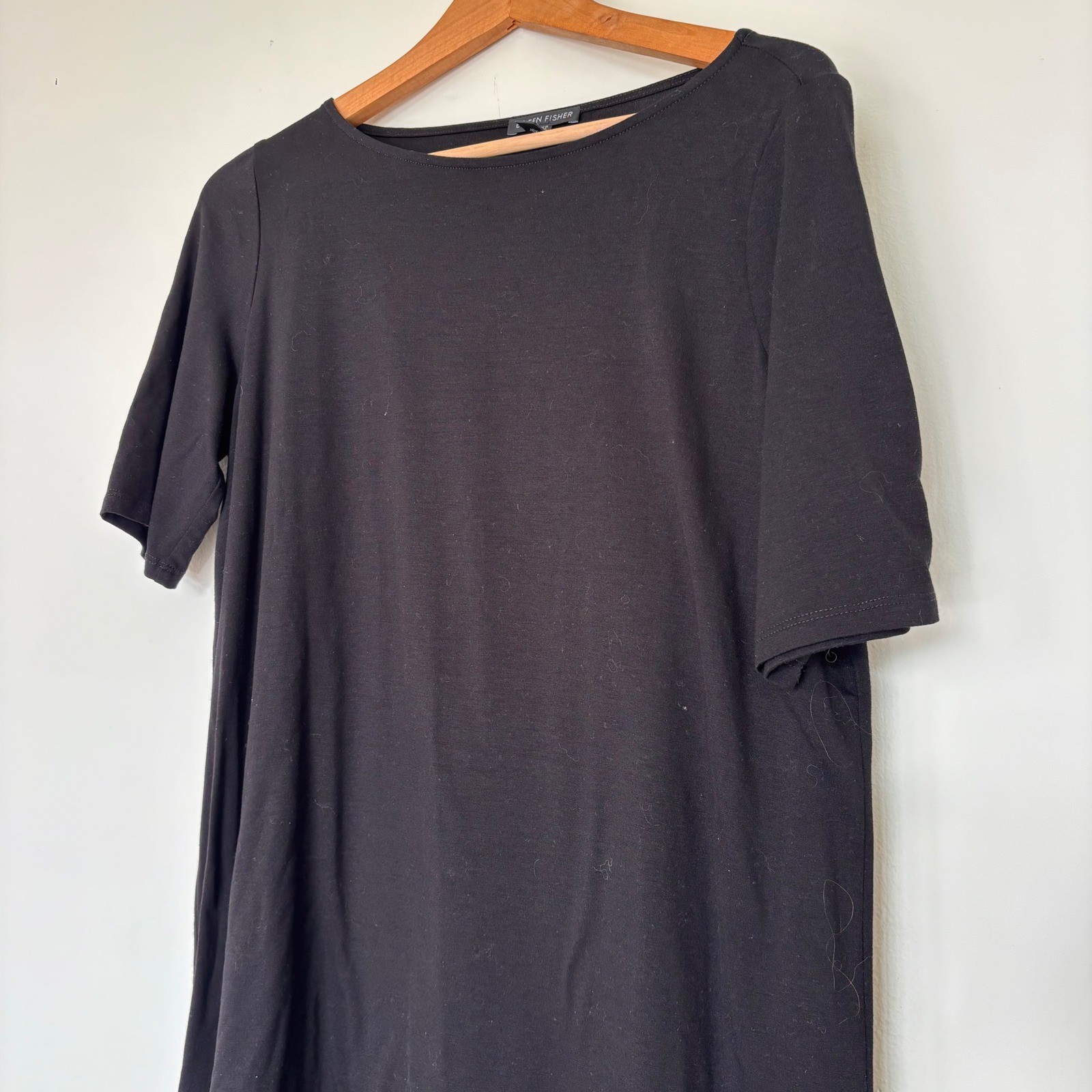 Eileen Fisher Tencel Lyocell Spandex Black Tee Shirt Relaxed fit Size Small