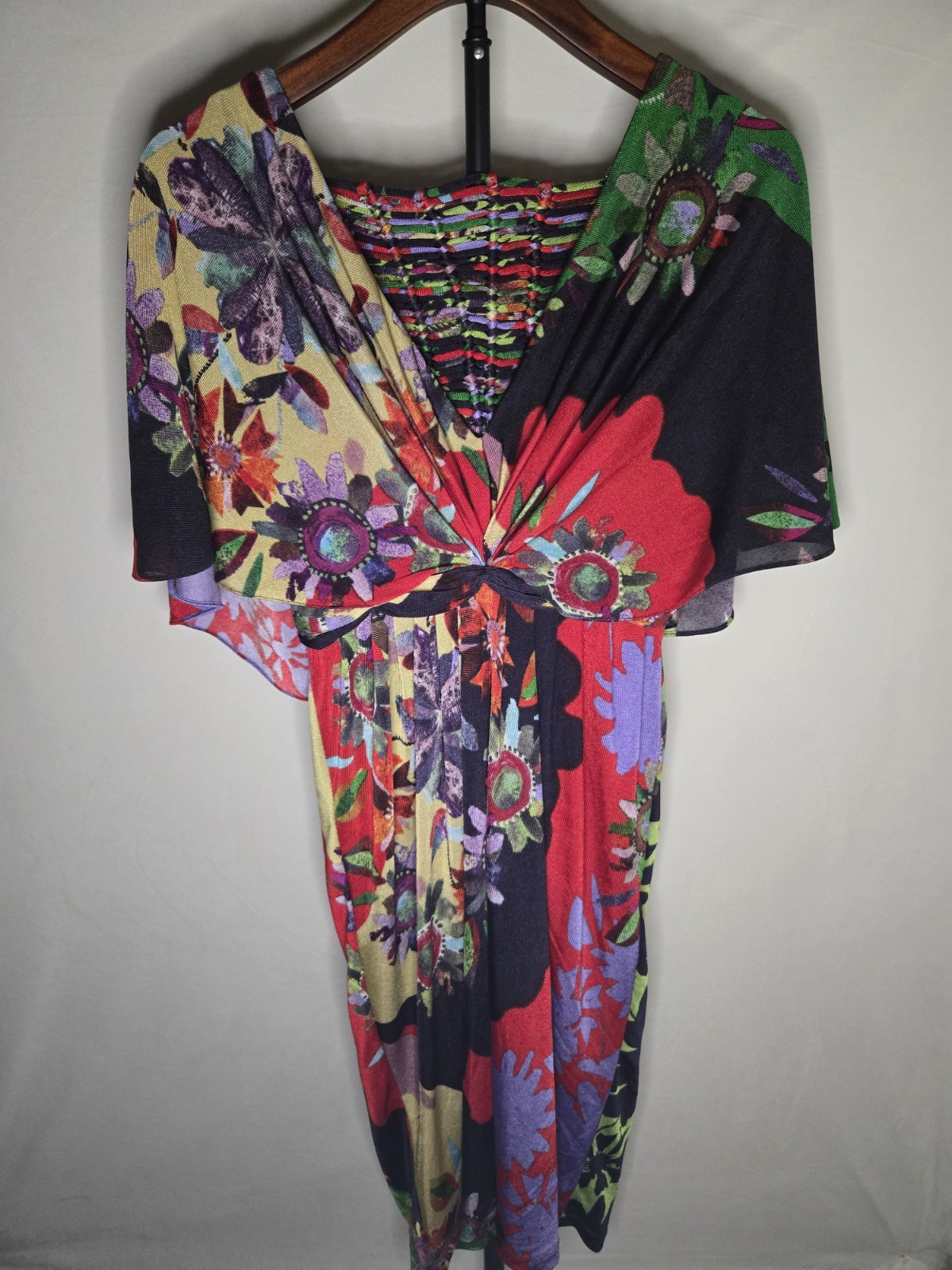 Anthropologie – XS Multicolor Ranna Gill Ruched V-Neck Sheath Knit Stretch Dress