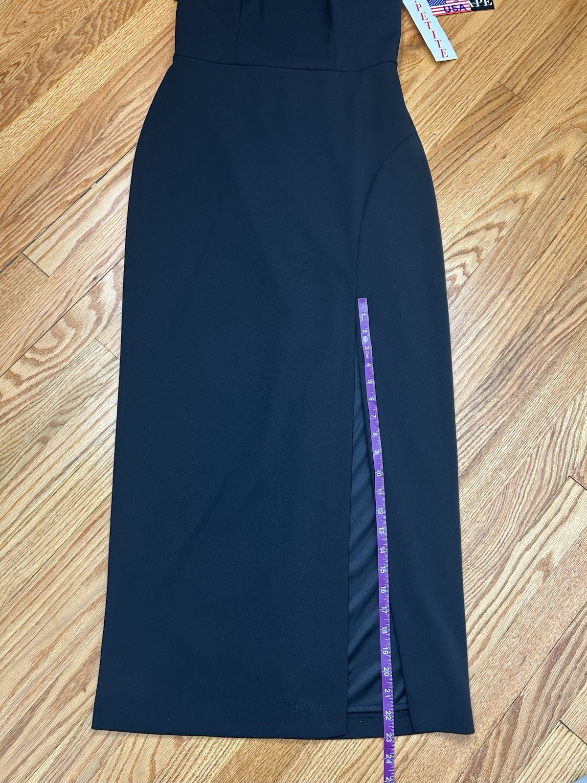 Xscape Ruffle Trim Mock Neck Evening Gown Black Dress Slit Front Sz 8Petite NWT
