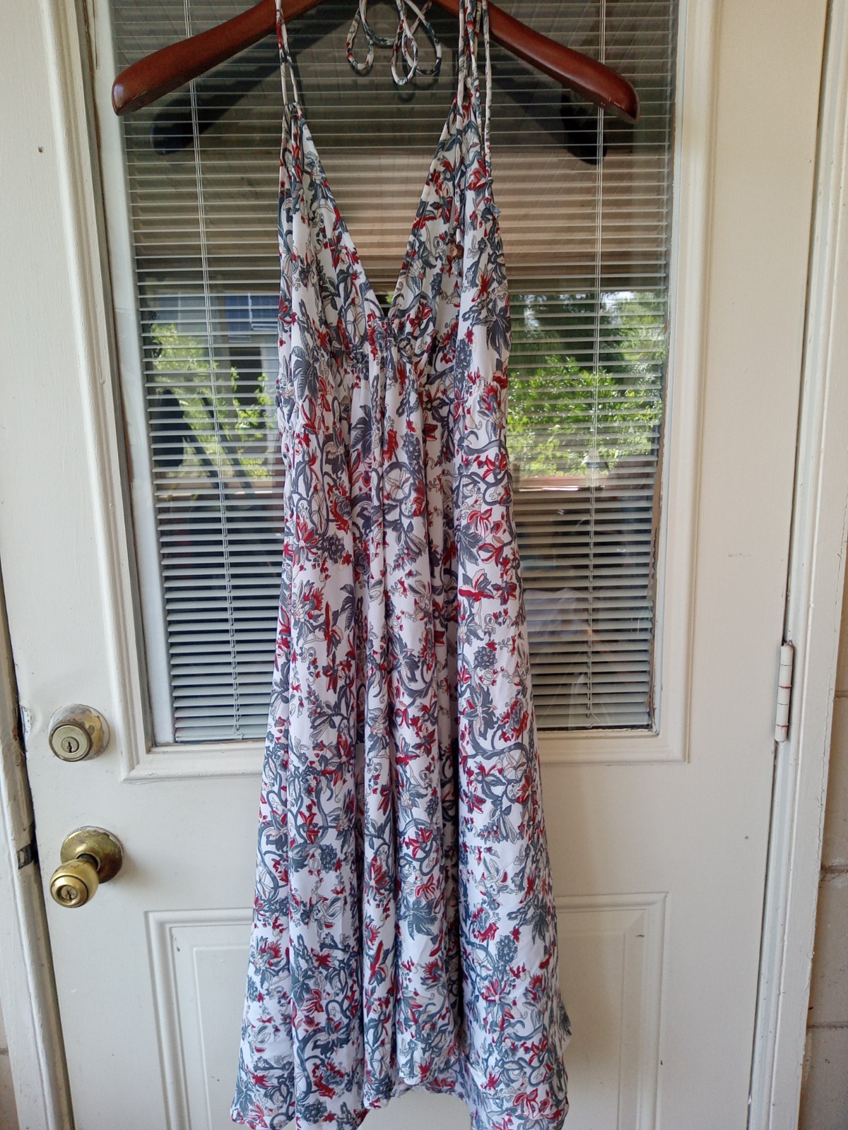 Advance Free Size Floral Halter Dress 100% Silk Ties behind Neck