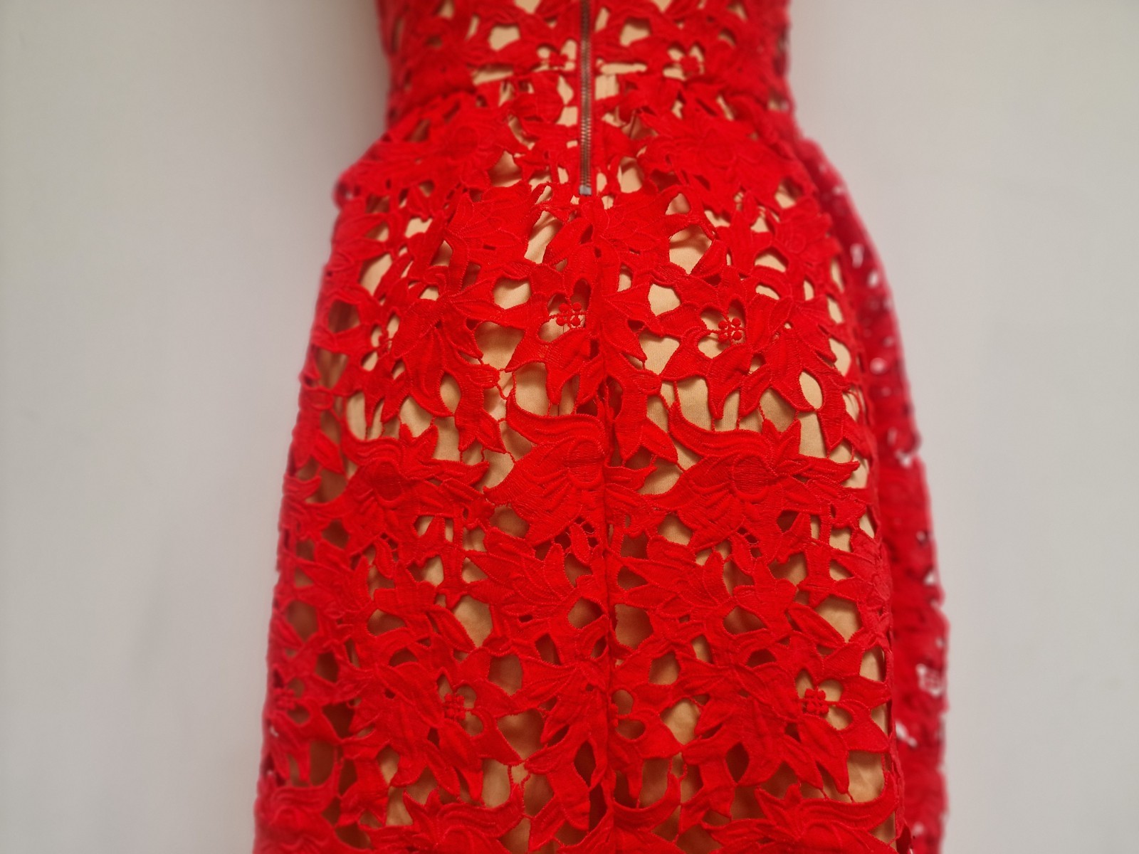 Stunning Red Lace Vero Moda Knee Length Dress Wedding Occasion Size 12
