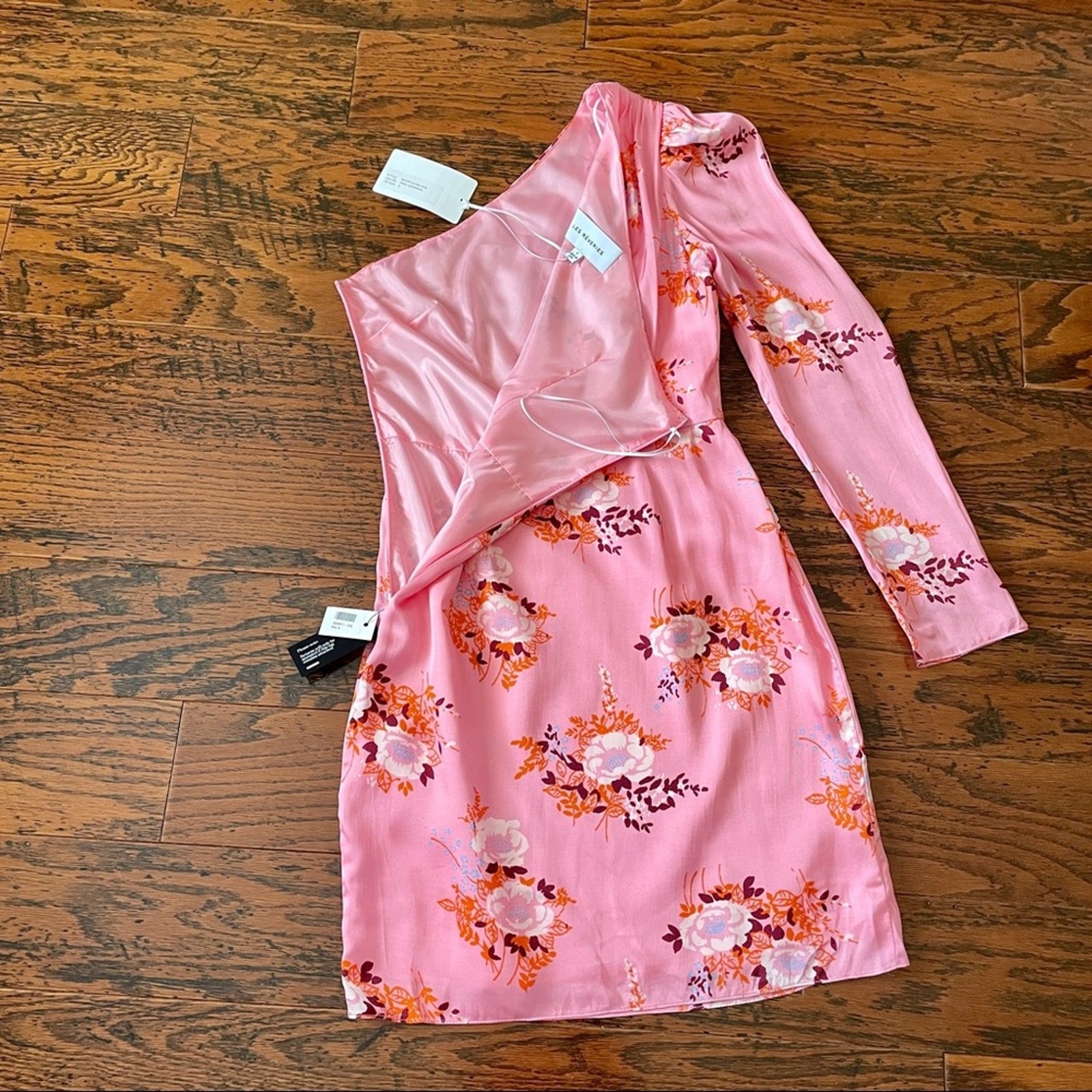 NWT Les Reveries One-Sleeve Matte Satin Dress in Pink Gardenia – $425 Retail