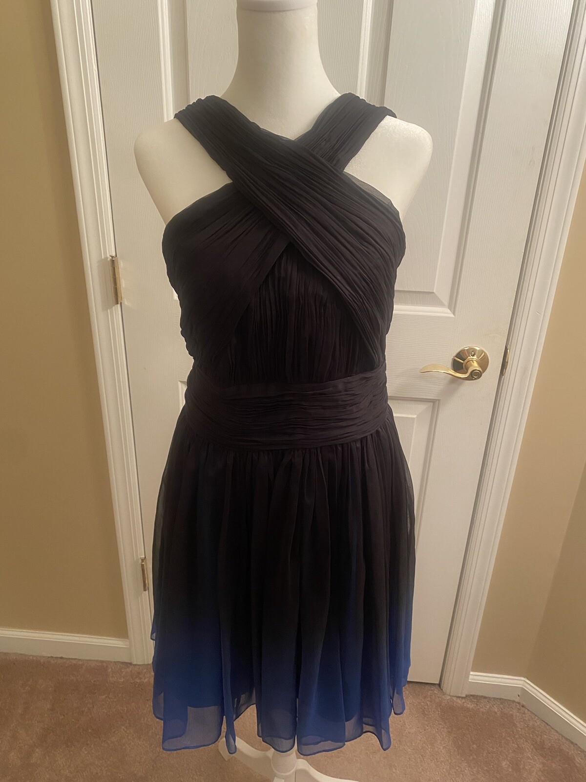 HALSTON Women’s Size 2 Heritage NWT Black/Cobalt Blue Ombre Formal Halter Dress