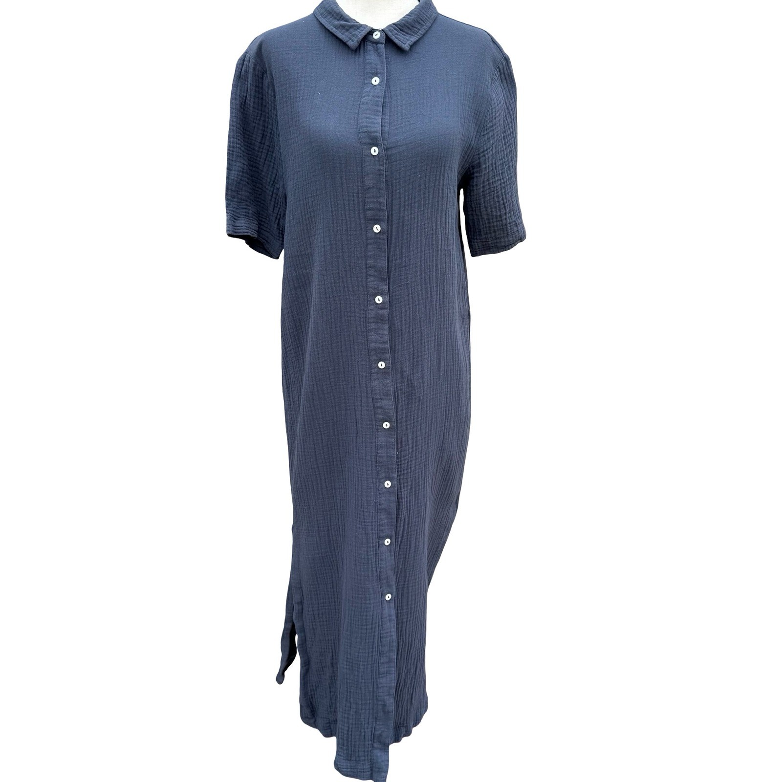 MOD REF Lagenlook Minimalist Double Gauze Cotton Coastal Maxi Shirt Dress M