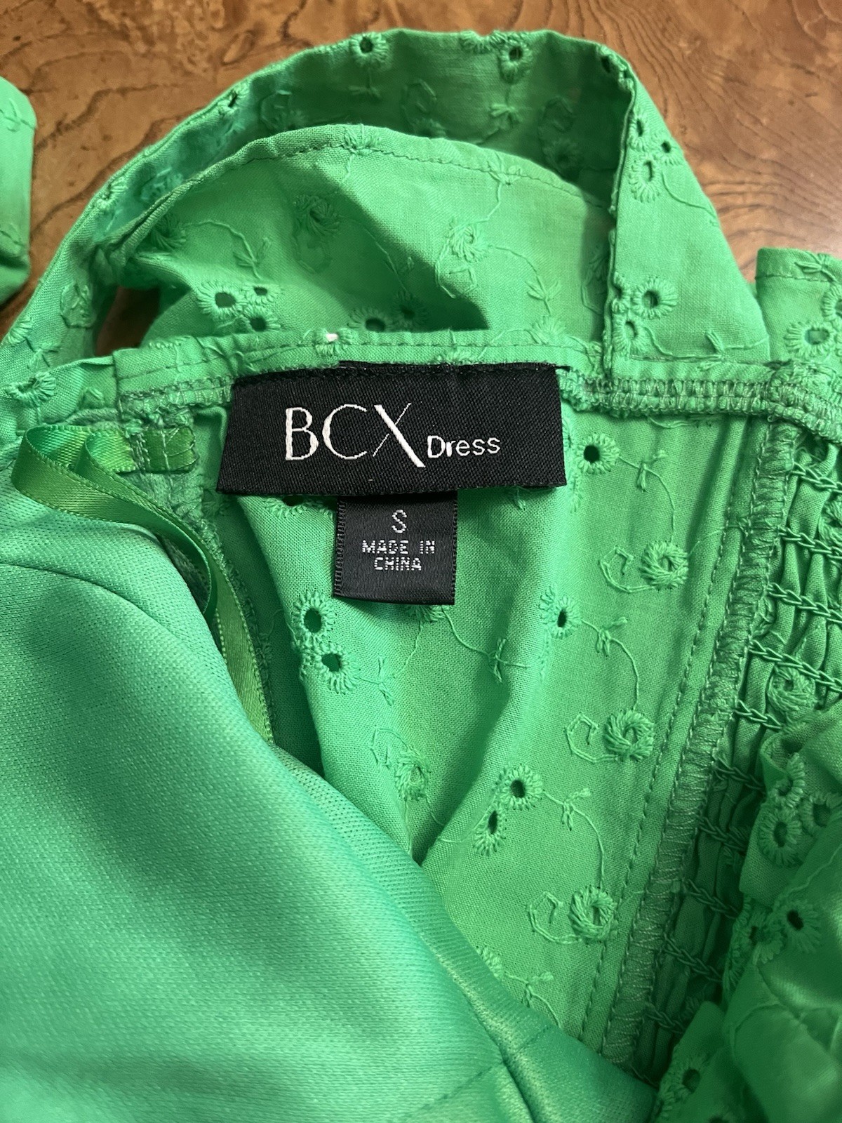 BCX Womens Green Eyelet Sundress Tie Strap Sweetheart Fit Flare Size Small NWOT