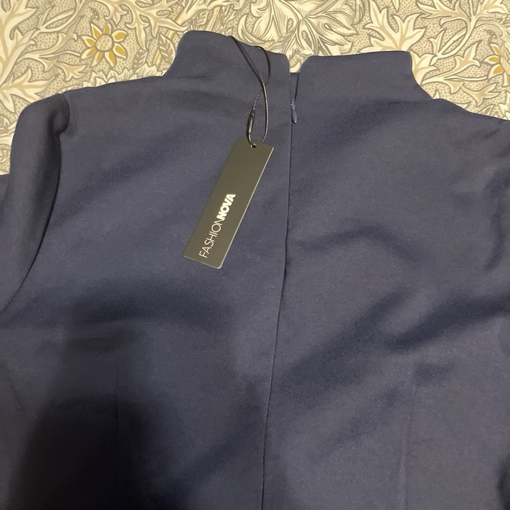 Fashion Nova Navy Ponte Mock Neck Long Sleeve Midi Pencil Dress XL NWT