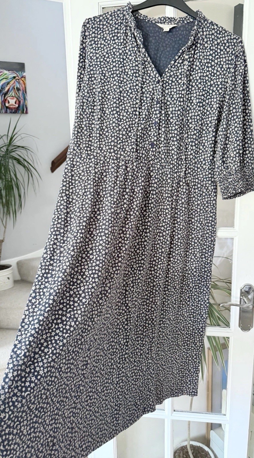 Seasalt Cornwall Felicity Jersey Midi Dress Stars Moon Ditsy Floral Navy Size 20