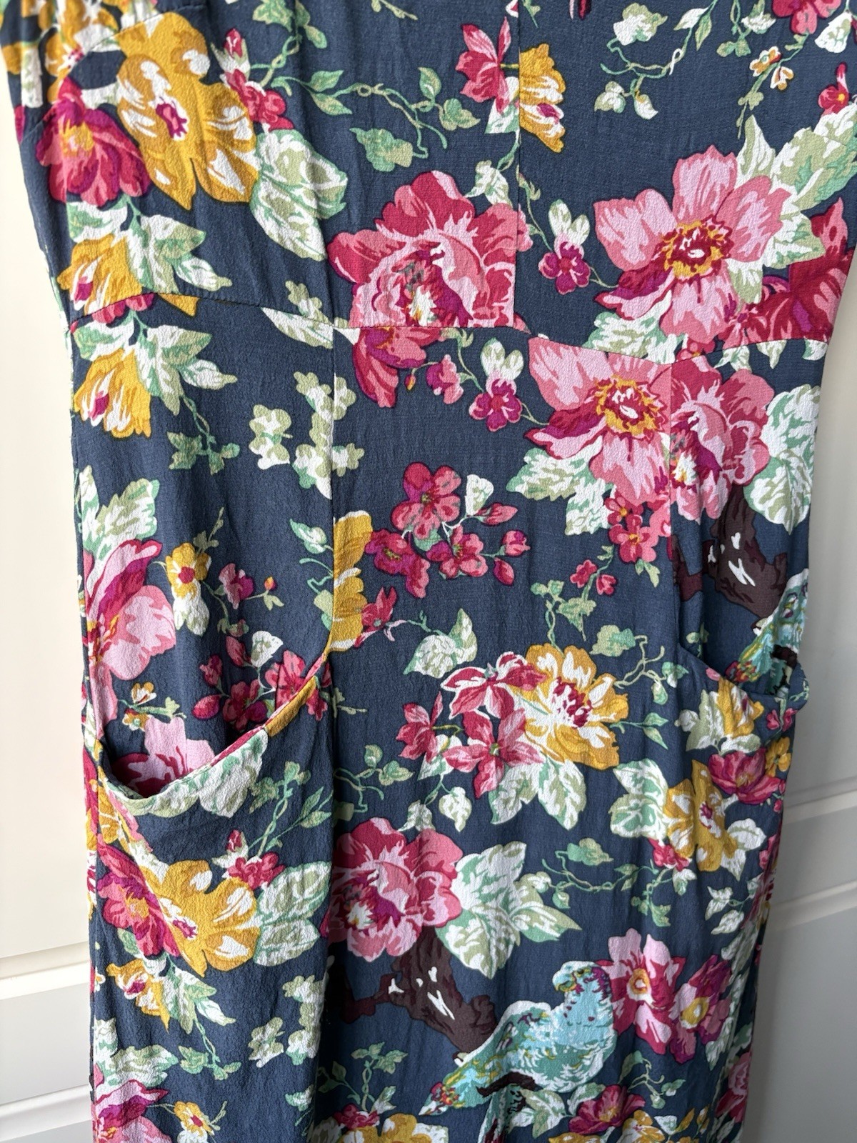Joules Original Blue Floral Sunbird Dress Size 10 Tropical Bird Summer