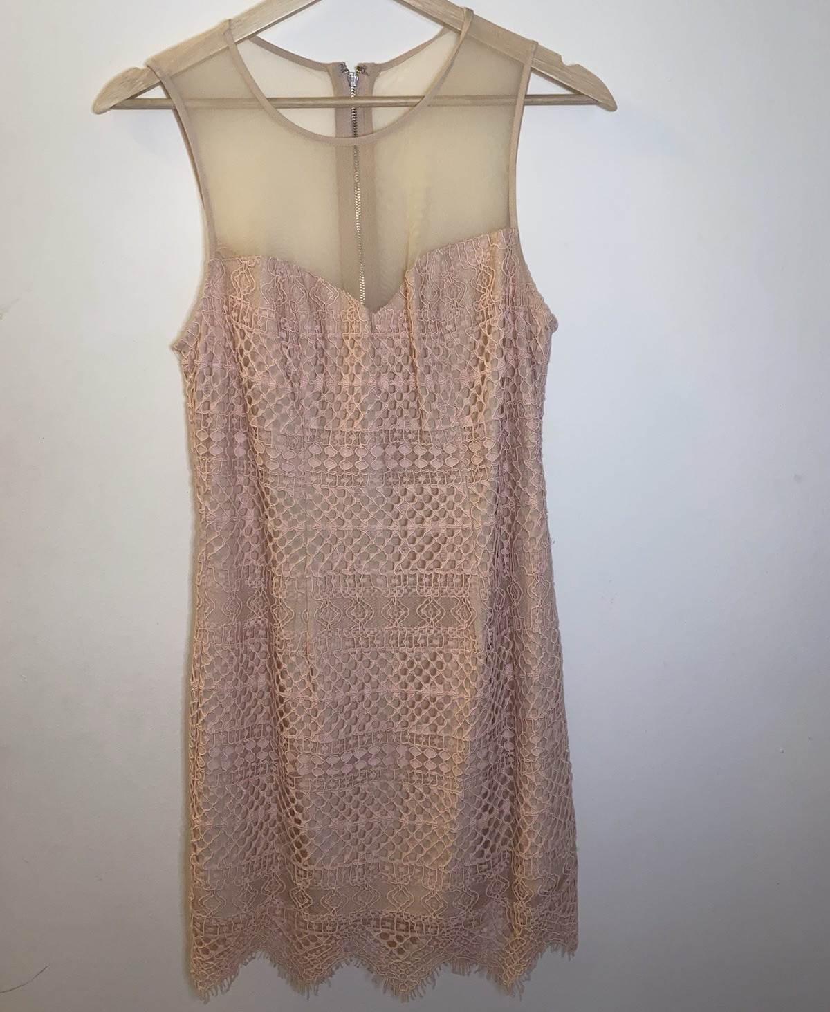 GUESS Los Angeles Pink Lace Sheath Dress V-Neck Sleeveless Short Zip 6