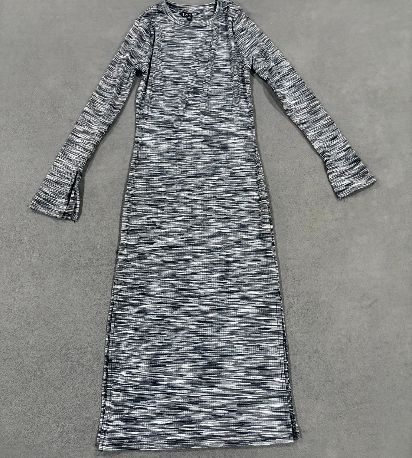 TAN Pencil Dress Womens XS Heather Gray Textured Round Neck Side Slit Casual