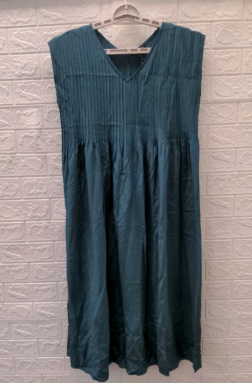 New Eileen Fisher Silk Crepe De Chine V Neck Dress Kelp Size PS