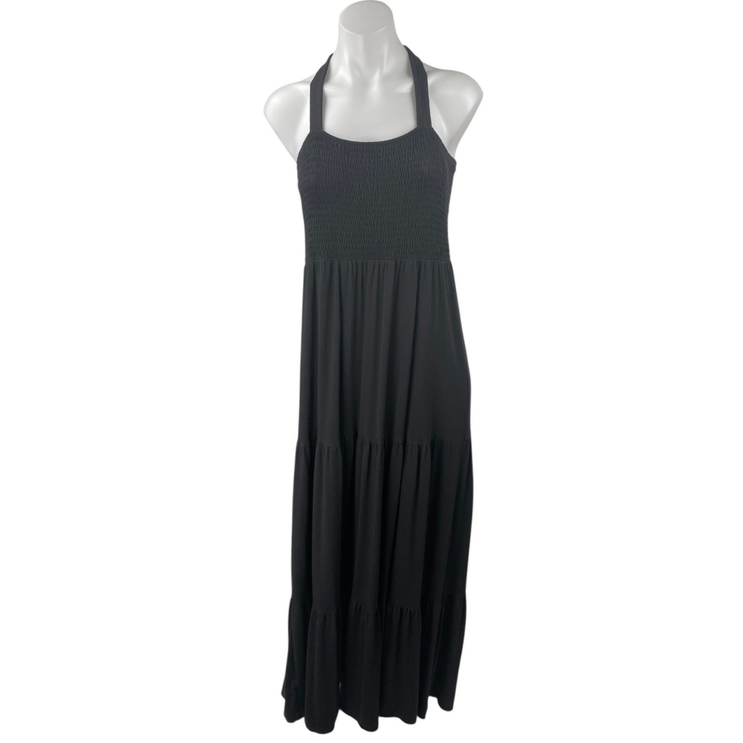 Ann Taylor Loft Women’s Black Sleeveless Smocked Tiered Maxi A-Line Tank Dress M