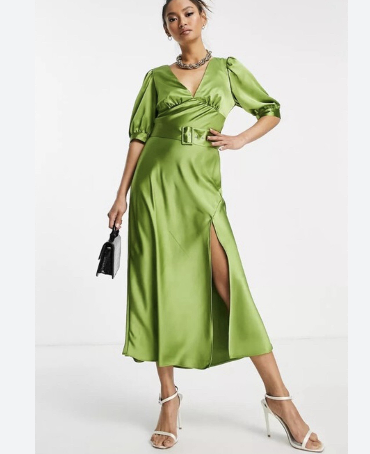 Women’s ASOS Green Satin Halter Neck Tie Open Back Mini Sundress Size 4